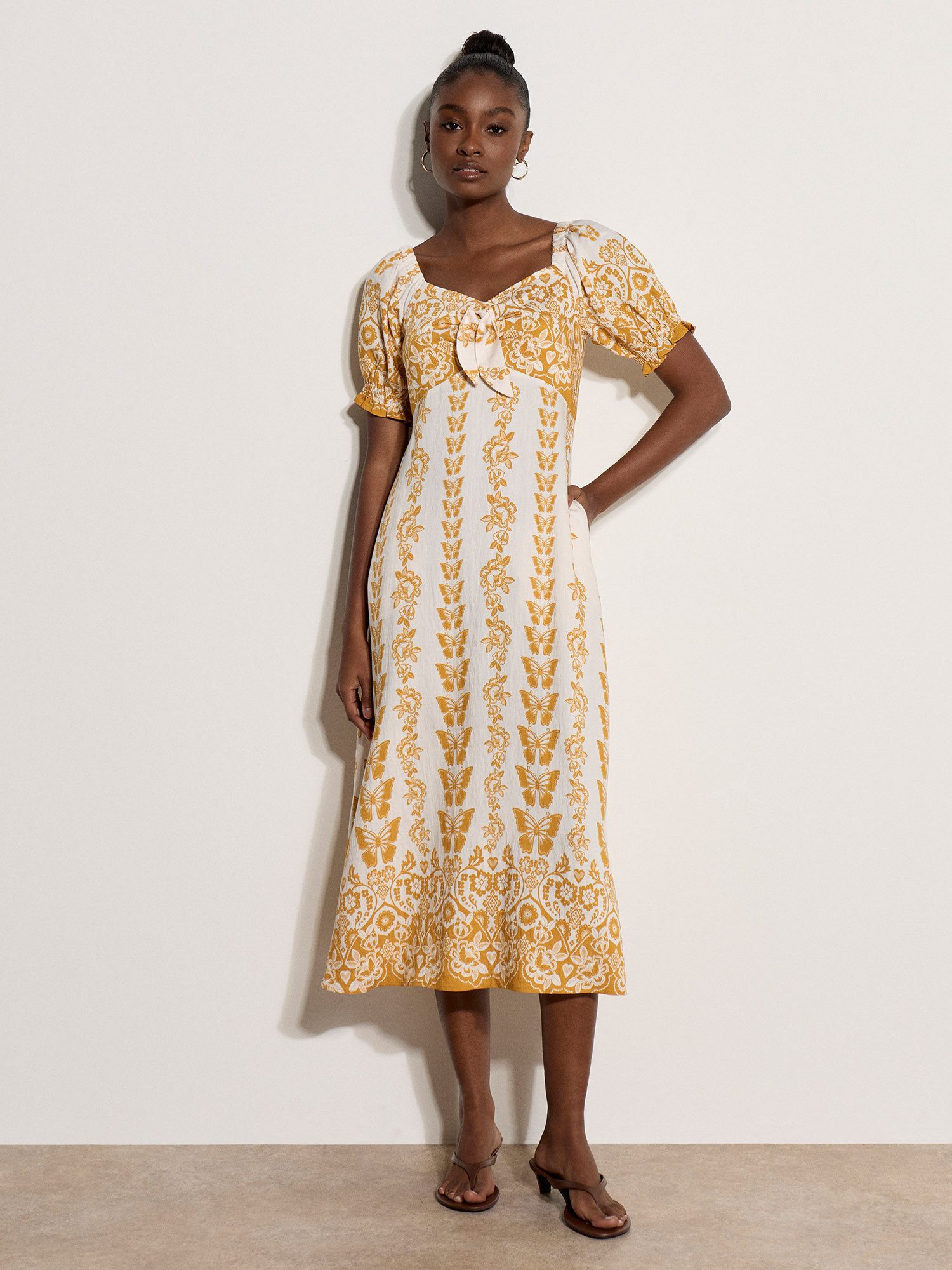 Midikleid Midi-Kleid mit Schmetterlingsbordüre