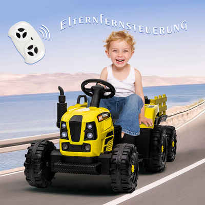 autolock Elektro-Kindertraktor Elektro-Kindertraktor mit Anhänger fahren Fernbedienung, Elektroauto Drei Geschwindigkeiten einstellbar USB MP3