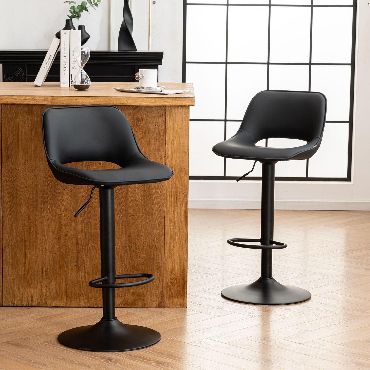 Barhocker Barhocker 2er Set Höhenverstellbar Drehbar Rückenlehne Schwarz
