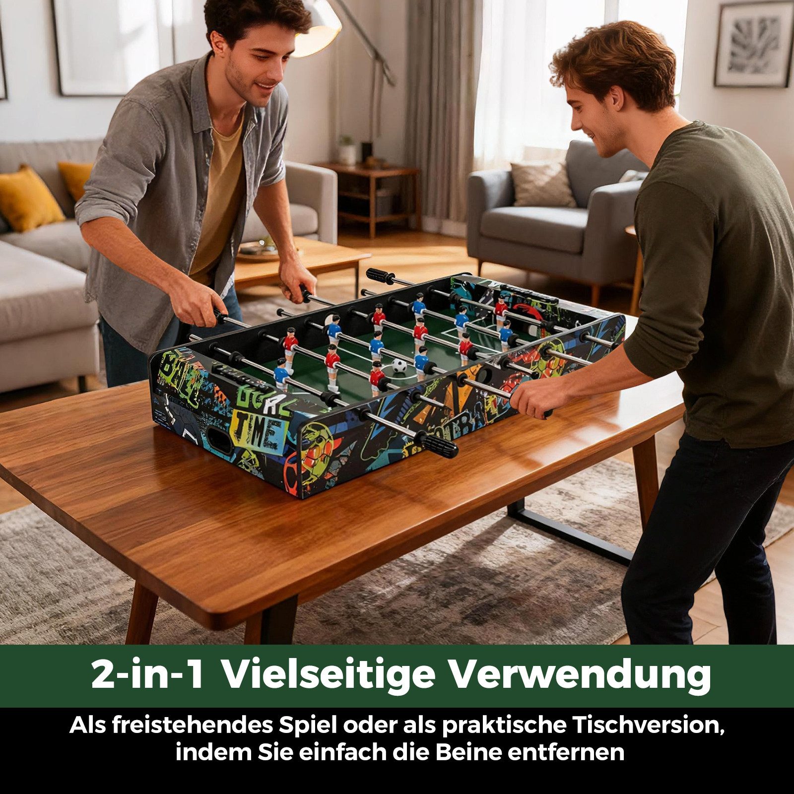 COSTWAY Kickertisch, 2 in 1 Tischfußballspiel mit abnehmbaren Beinen, Holz