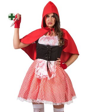 Karneval-Klamotten Zombie-Kostüm Rotkäppchen Damenkostüm mit blutiges Messer, Frauenkostüm Halloween, Klassisch in rot-weiß mit Kapuzenumhang und Messer