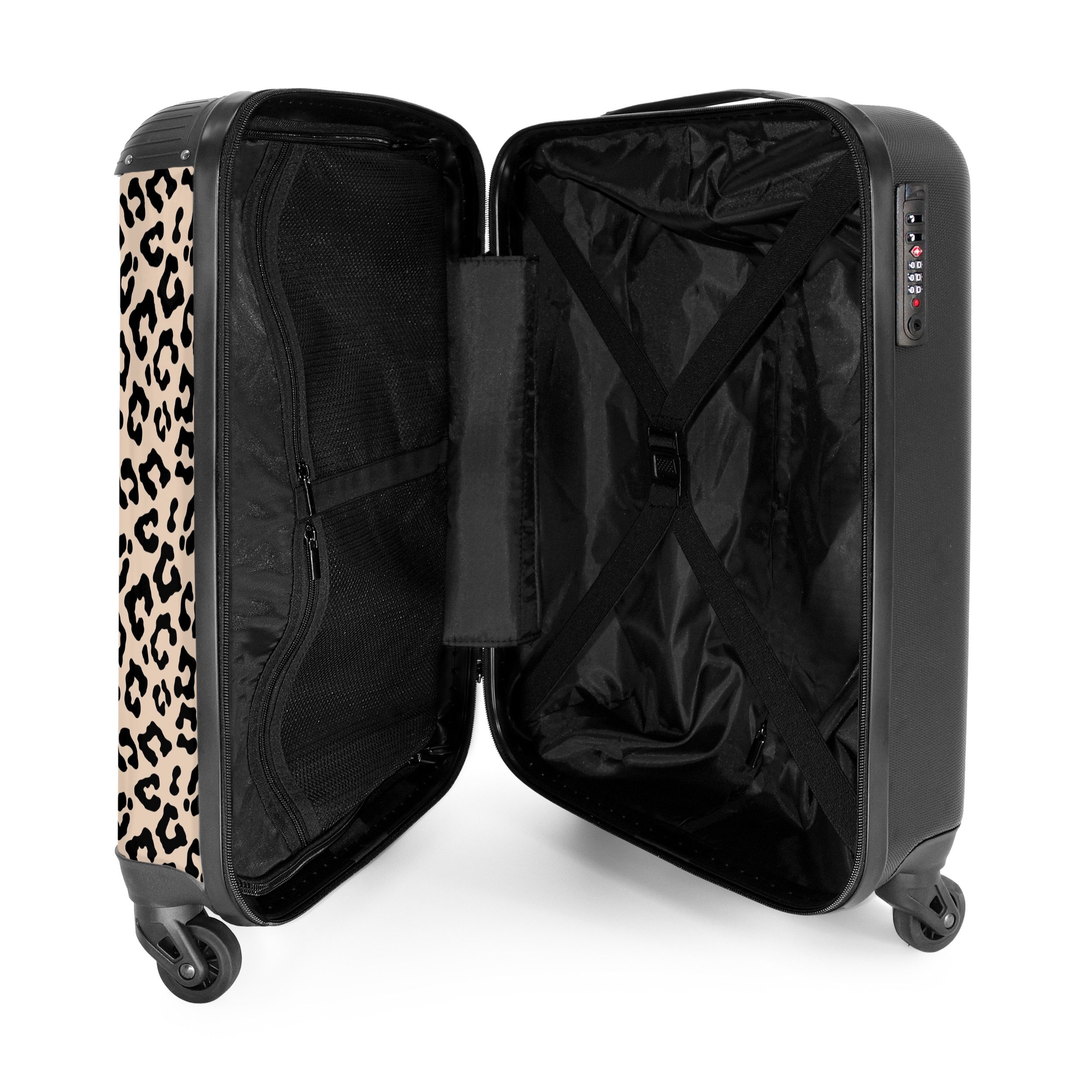 NoBoringSuitcases.com© Hartschalen-Trolley Beige mit schwarzem Pantherdruck 55x35x20cm, Handgepäck Koffer & Trolleys, Luggage, Reisekoffer Frauen – Bild 4 von 5
