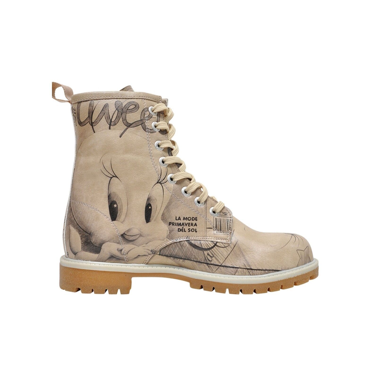DOGO Long Boots Schnürstiefel Tweety Sketch Damen Stiefeletten, Schnürboots Handgefertigt
