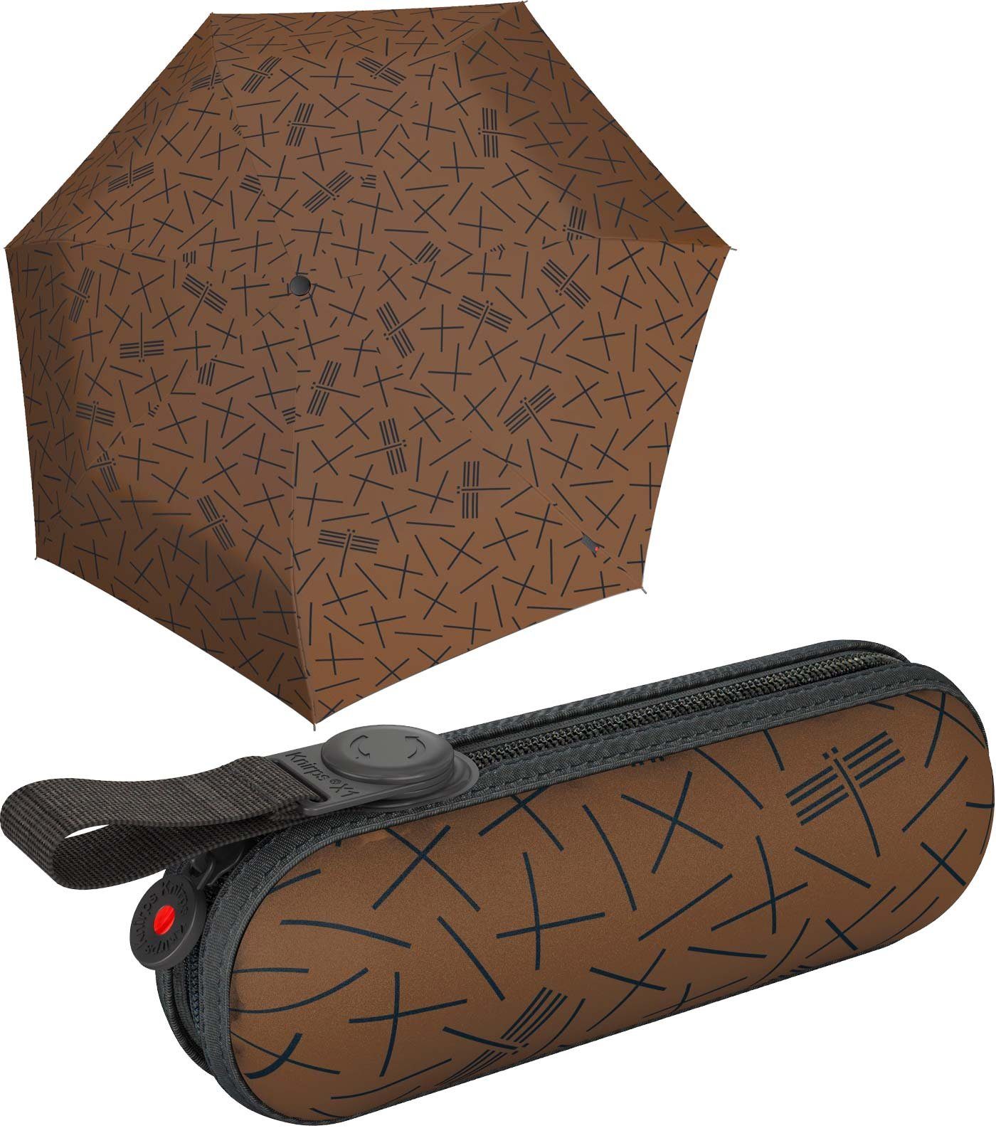kleiner, Hard-Case-Etui braun kompakter Damen, durch geschützt Knirps® leichter, Taschenregenschirm für das gut Schirm