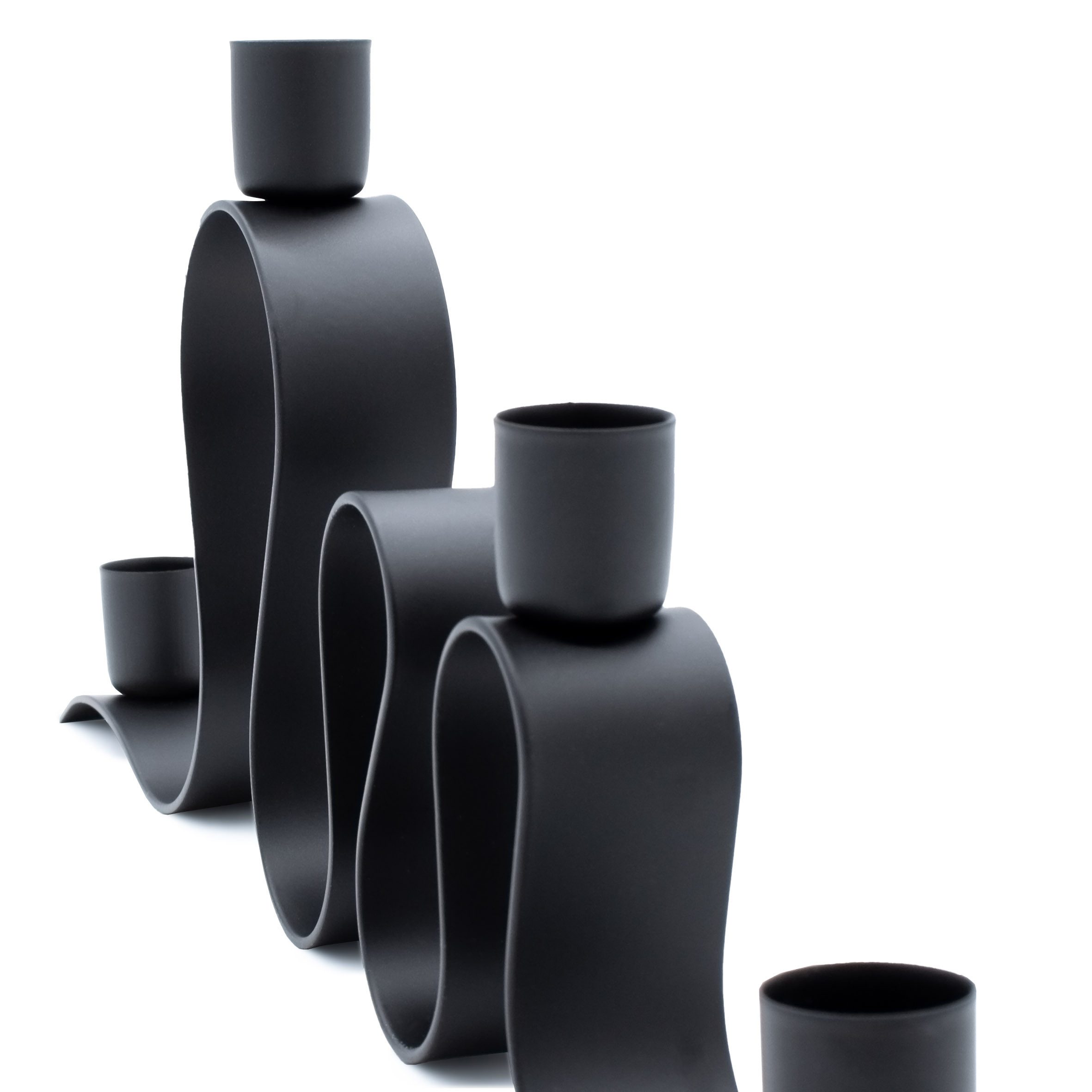 Spetebo Kerzenständer Moderner Kerzenleuchter aus Metall in schwarz ca. 45 x 15 (Pack., 1 St., Anzahl), in moderner wellen Form