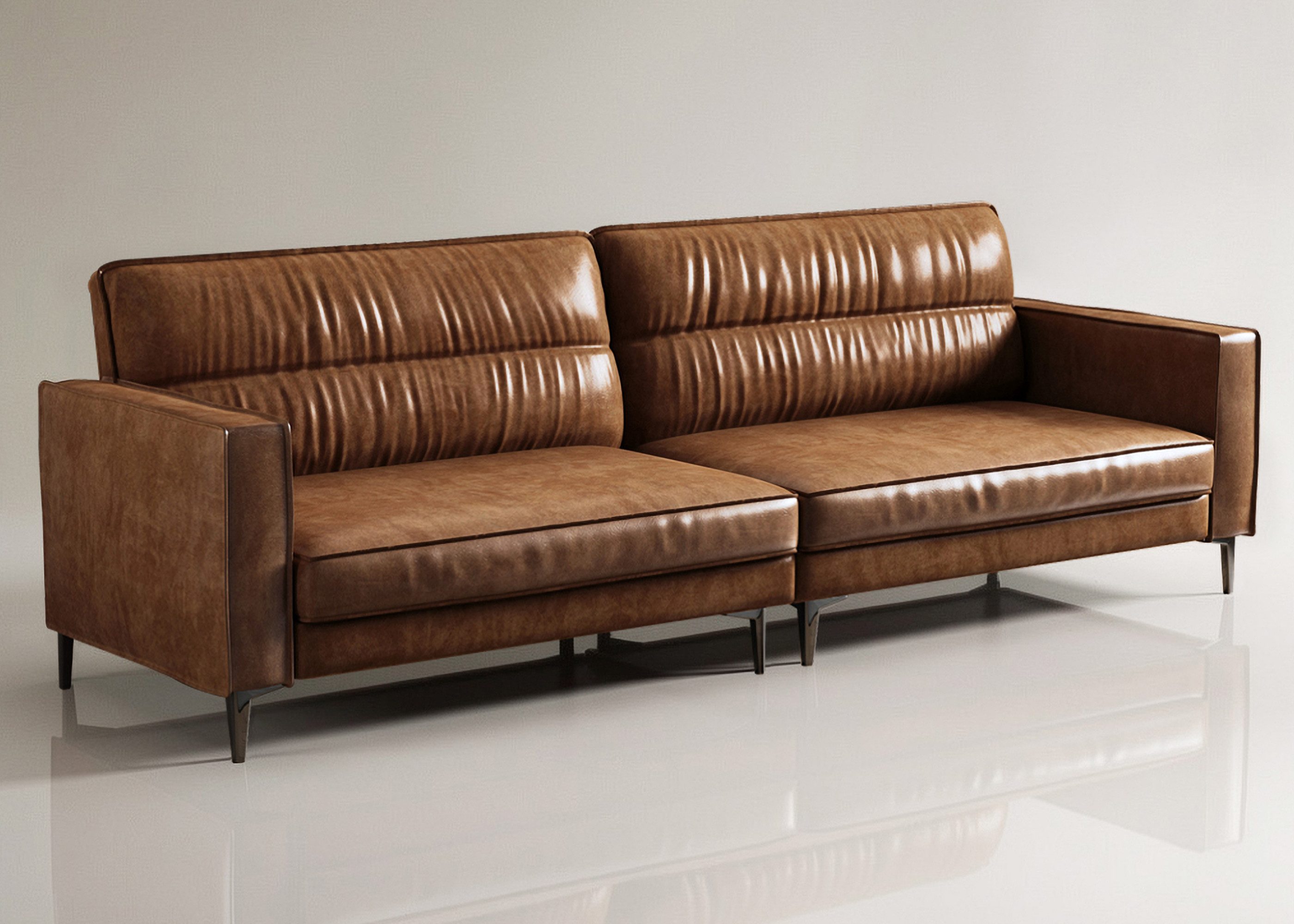oleyluckidea Big-Sofa Vintage 3-Sitzer Sofa Lederoptik Braun Metallfüße Retro Couch 220 cm, Set
