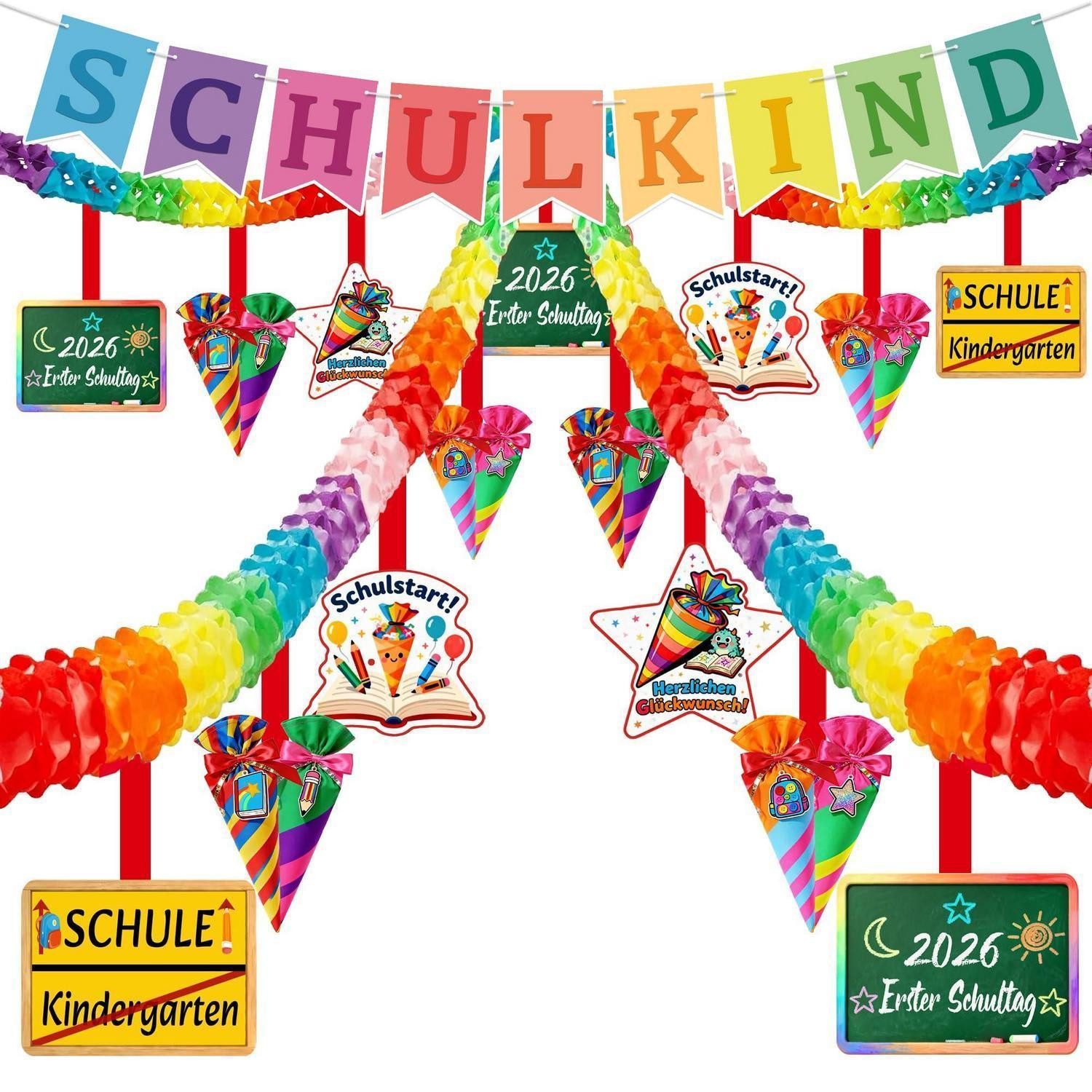 LuxusKollektion Girlande Schulanfang Deko Set Schulkind 2026 Girlande Banner