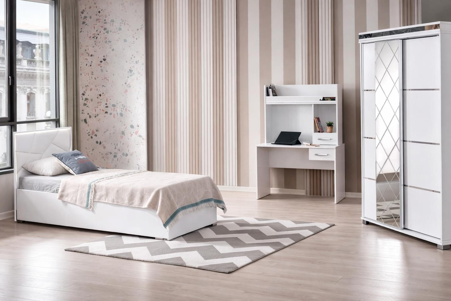 Jugendzimmer-Set Modernes 3-teiliges Jugendzimmer-Set: Bett, Schrank, Schreibtisch
