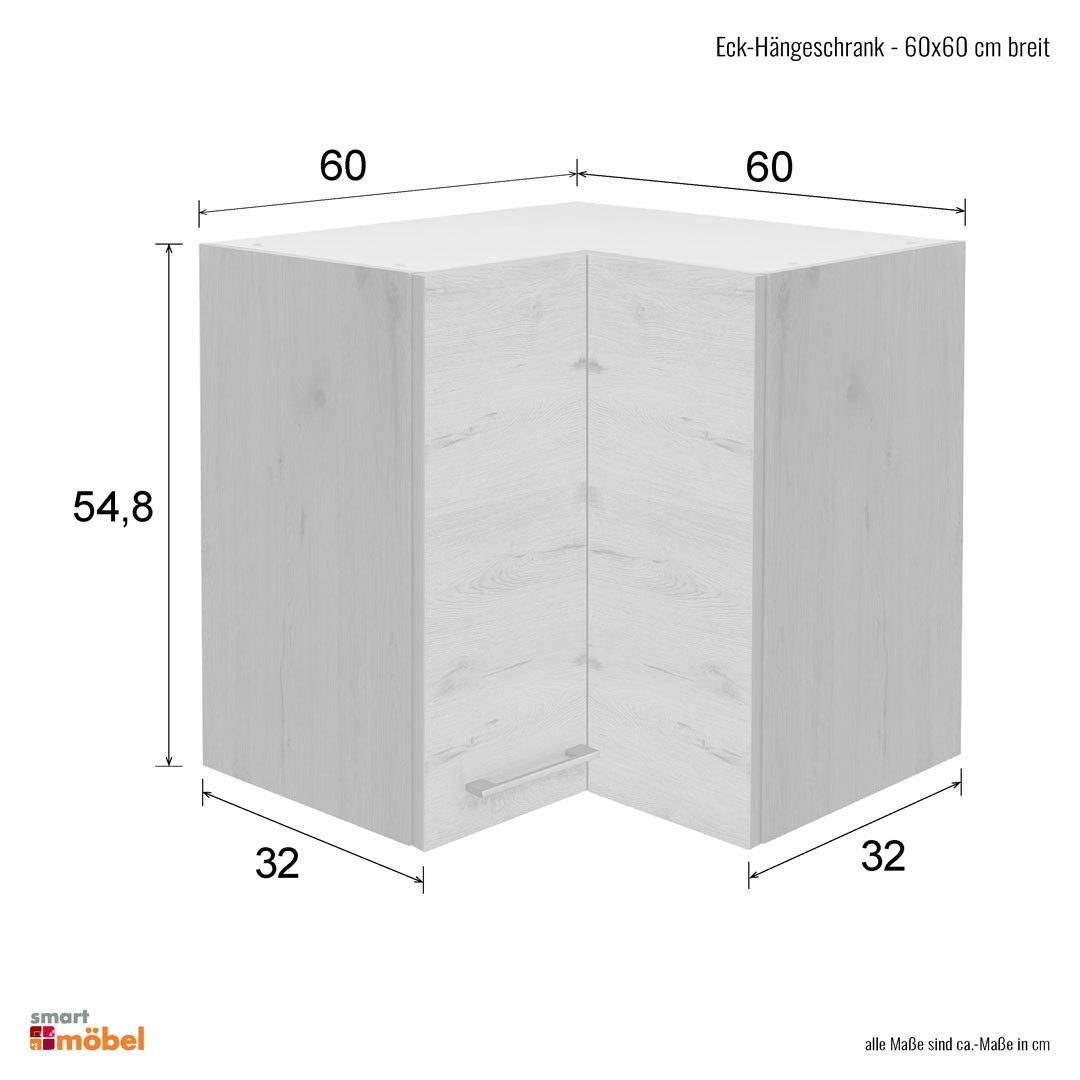 Flex-Well Eckhängeschrank Eckhängeschrank Küche - 60 x 60 cm breit - Sonoma Eiche – Salerno