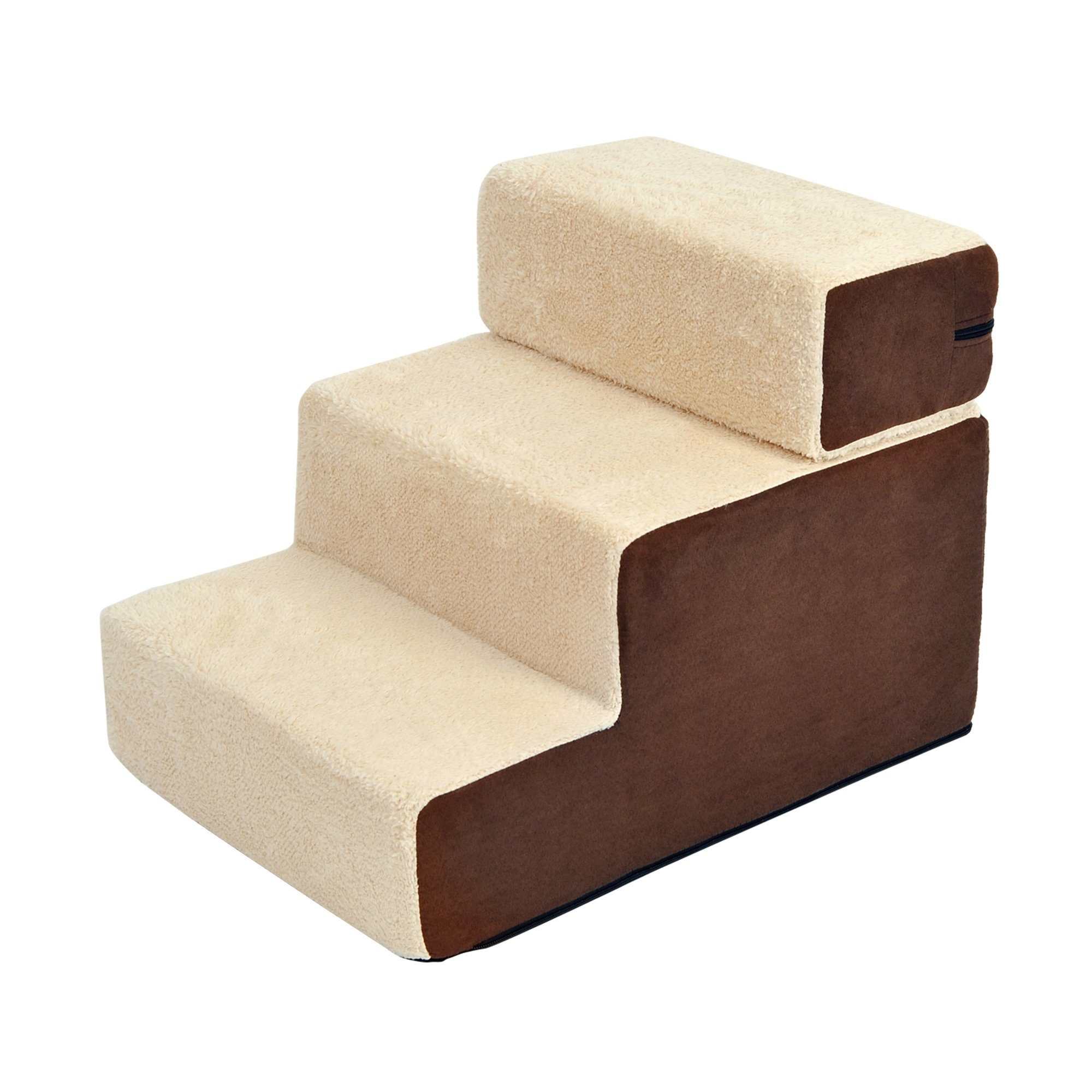 PawHut Haustiertreppe 3 Stufen Hundetreppe Katzentreppe (Haustierleiter, 1-St., Tiertreppe), Beige 54 x 40 x 39 cm