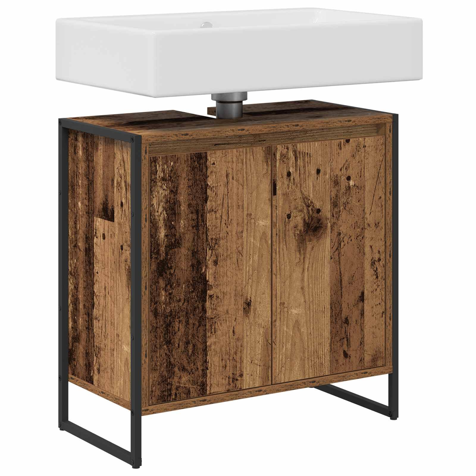 vidaXL Waschtisch 60 x 30 x 60 cm Badezimmerschrank mit Tür Altholz 60x30x60 cm Spanplat