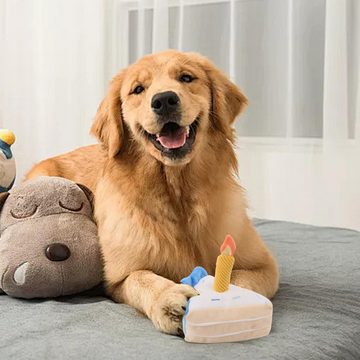 Silberstern Tierkuscheltier Hundespielzeug–Plüsch-Geburtstagskuchenspielzeug,reduziert Langeweile, Indoor-Hundeunterhaltungsspielzeug,quietschendes Plüsch-Hundespielzeug