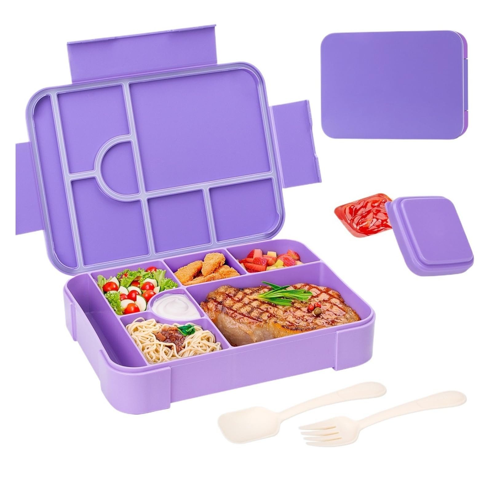 Agger Lunchbox Brotdose Kinder mit Fächern, 1330ML Jausenbox Kinder (Löffel & Gabel), Kinder Brotdose,Kinderfreundliche Verriegelung,BPA-Frei,Auslaufsicher