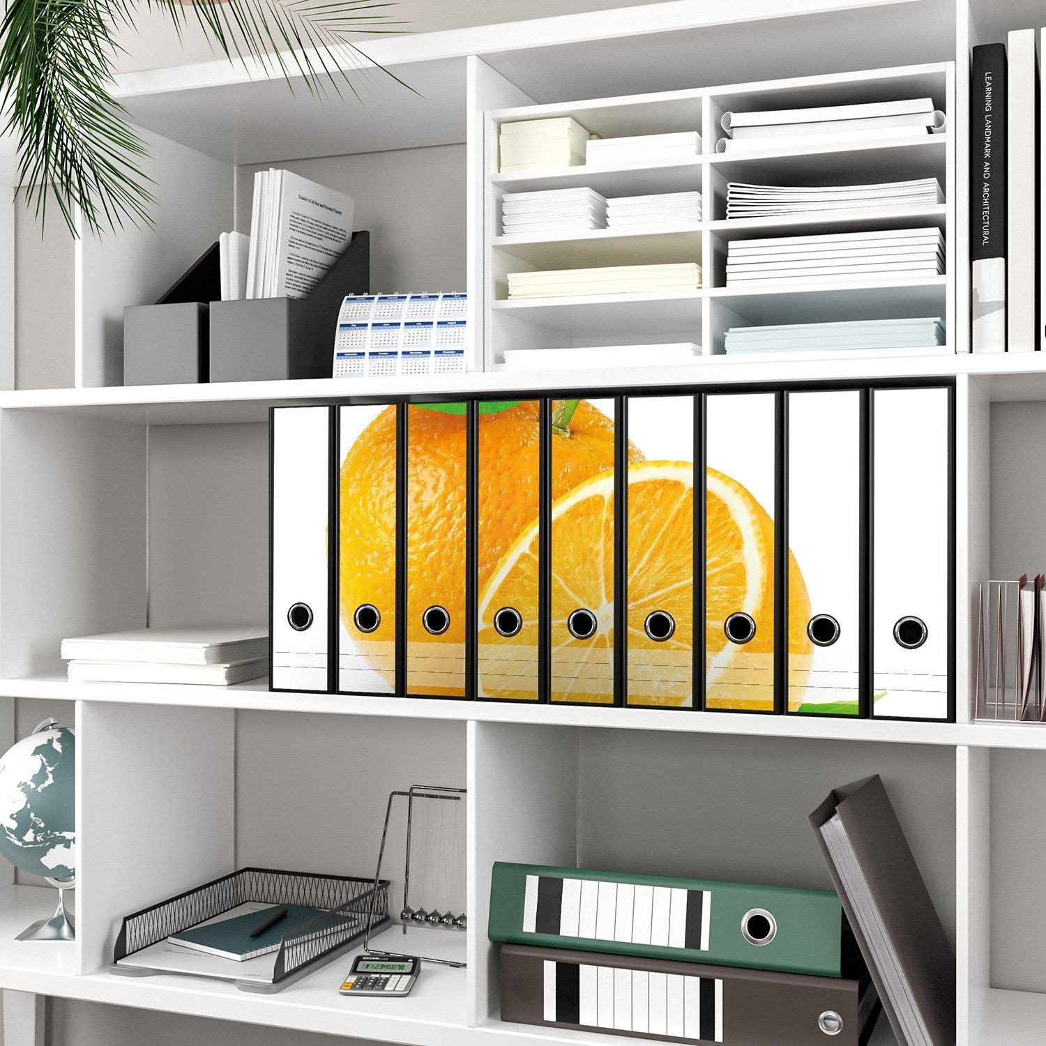 Thumbnail - Wallario Etiketten Saftige Orangen vor weißem Hintergrund, Ordnerrücken-Sticker in verschiedenen Ausführungen