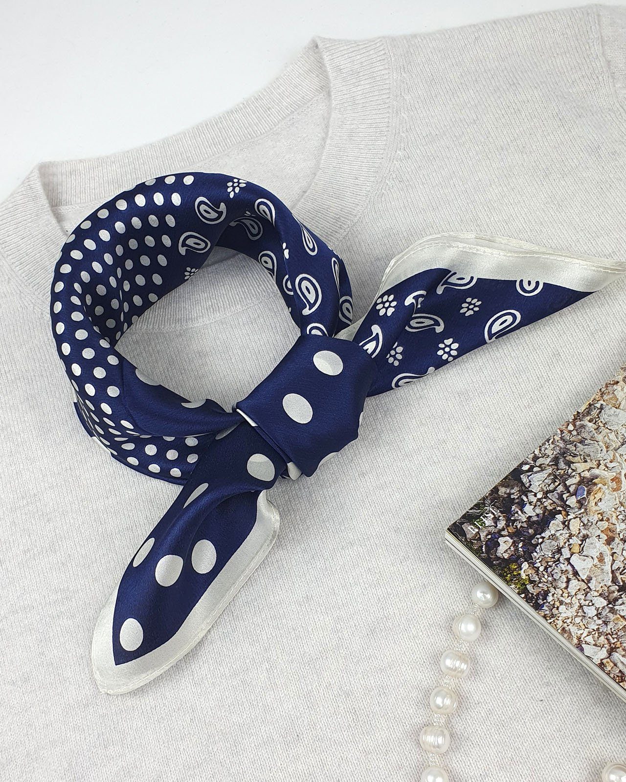 MayTree Seidentuch quadratisch, Punkte + Paisley Mix 53x53cm, Nickituch, Bandana-Schal, (Stück), 100% Seide, Trachten, Oktoberfest