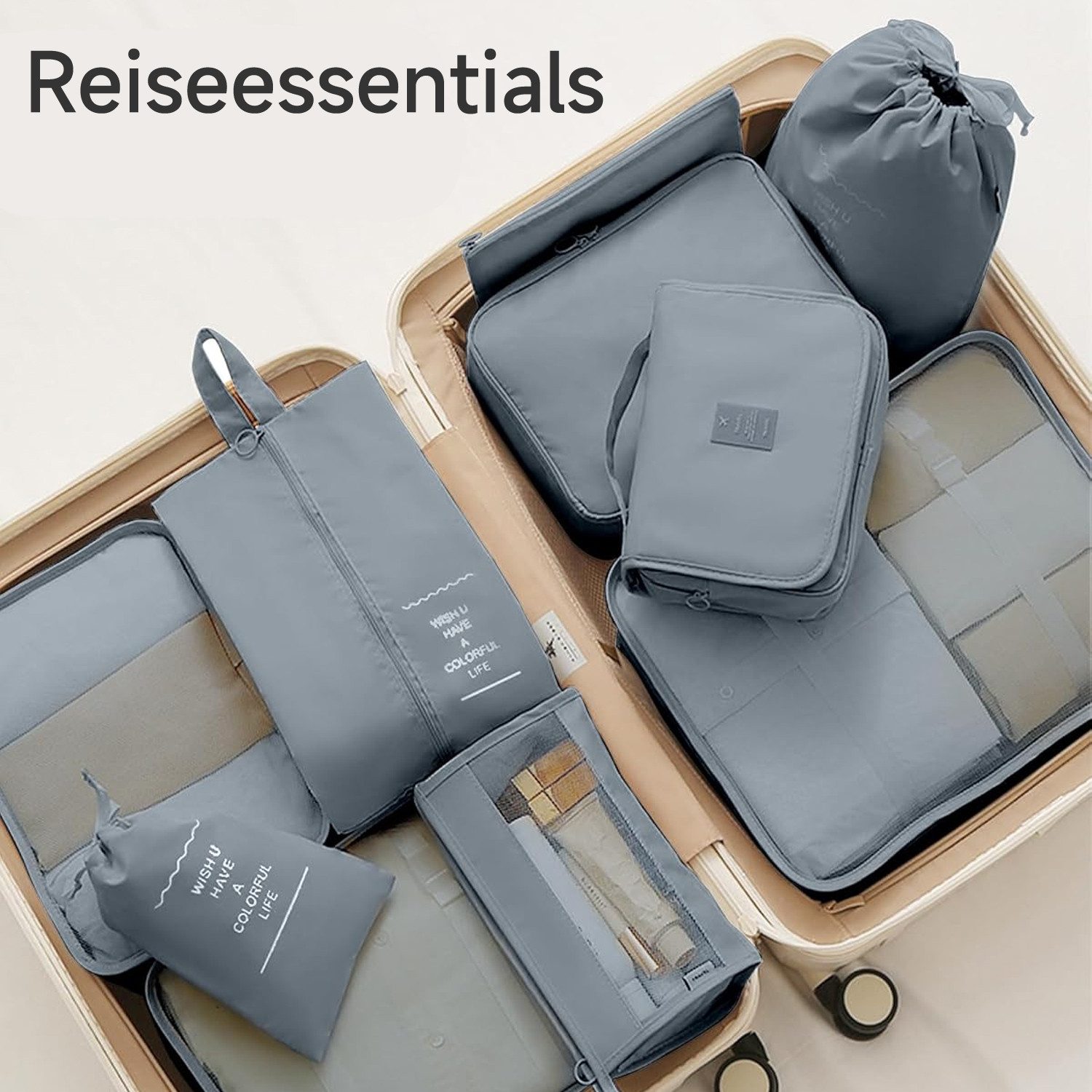 OSTWOLKE Kofferorganizer 11-teilig Koffer Organizer Set Packing Cubes für Urlaub Reisen, Wasserdicht, mit Kosmetiktasche, Schuhbeutel, Kulturbeutel