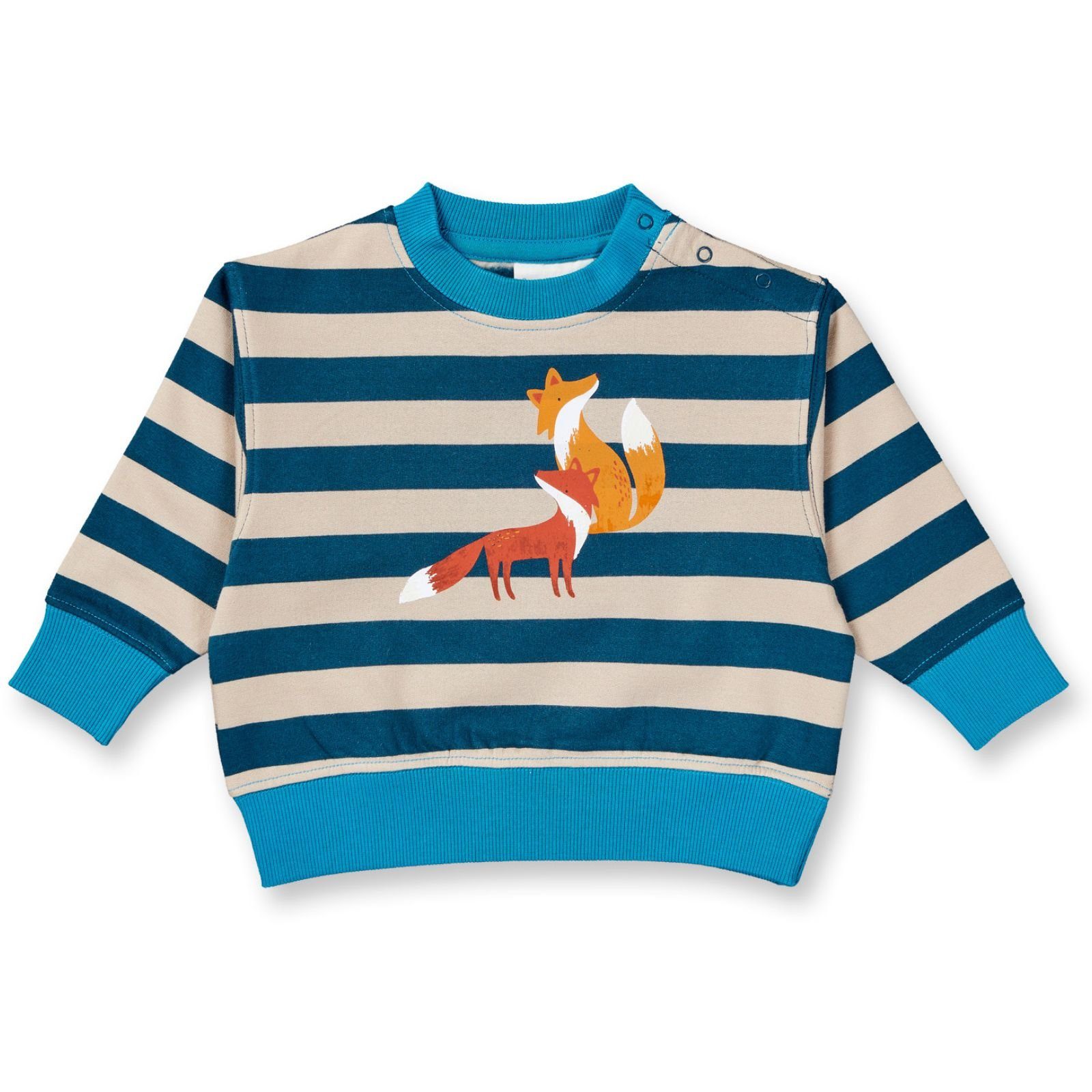 Sense Organics Longpullover Siam Baby Sweater Sand Dark Teal Stripes + Fox 18-24 M 92 Sweatshirt