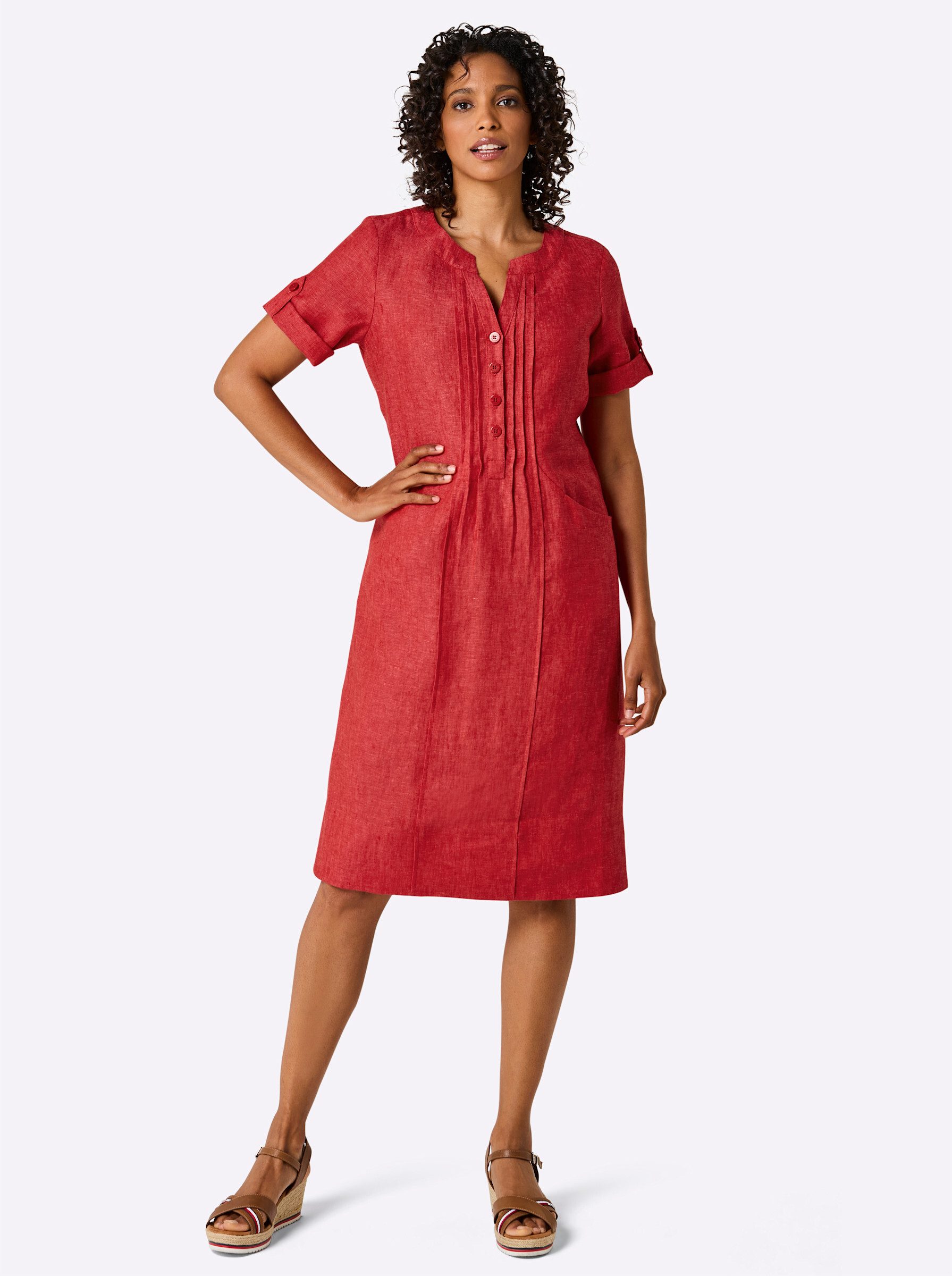 creation L Etuikleid Leinen-Kleid Kurzarm