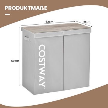 COSTWAY Wäschekorb, 115L, 2 Fächer, mit Deckel & Griffen, faltbar, 62x31x60cm