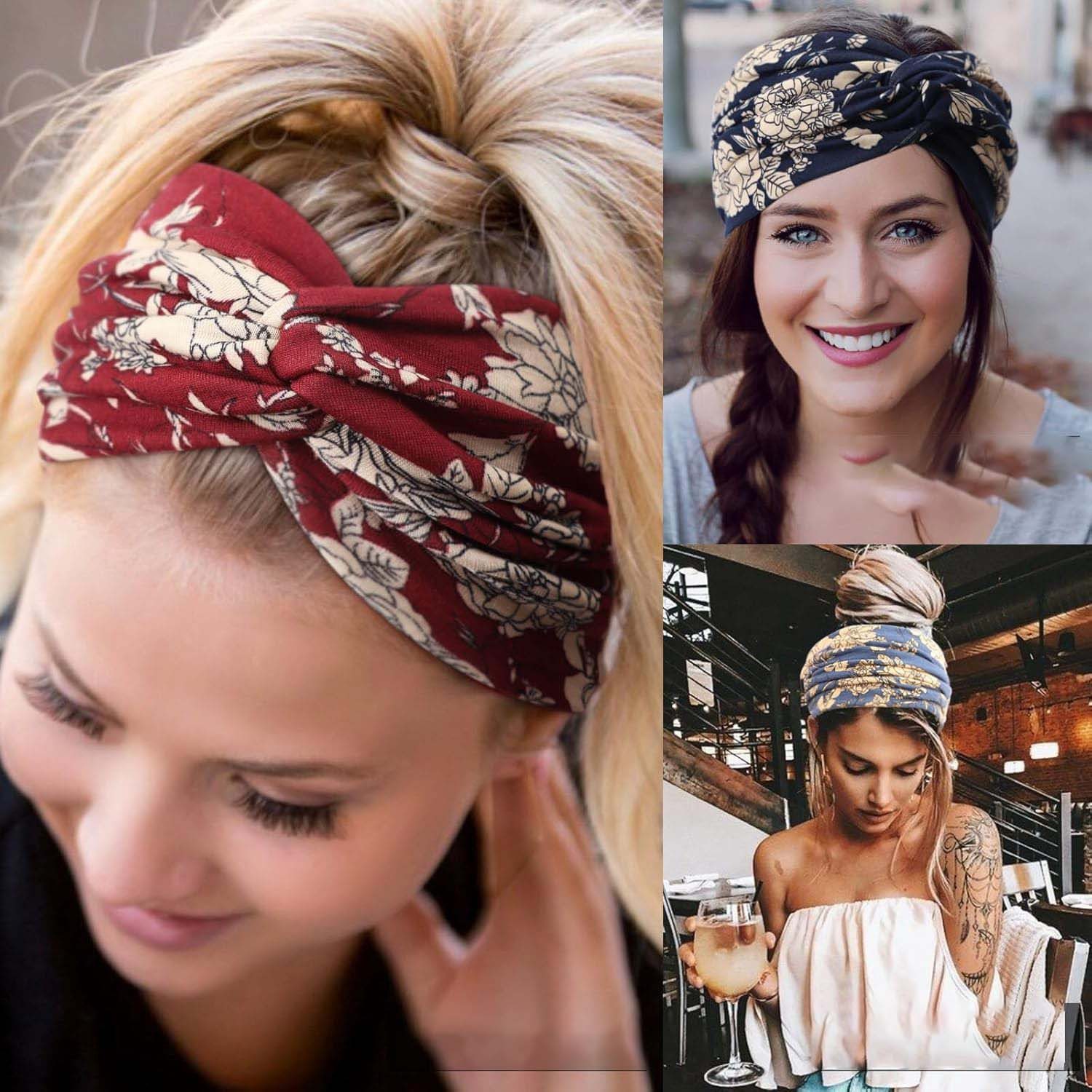 nsihing Haarband 8er Set Haarbänder Damen breite elastische weiche Boho-Stirnbänder, 8-tlg.
