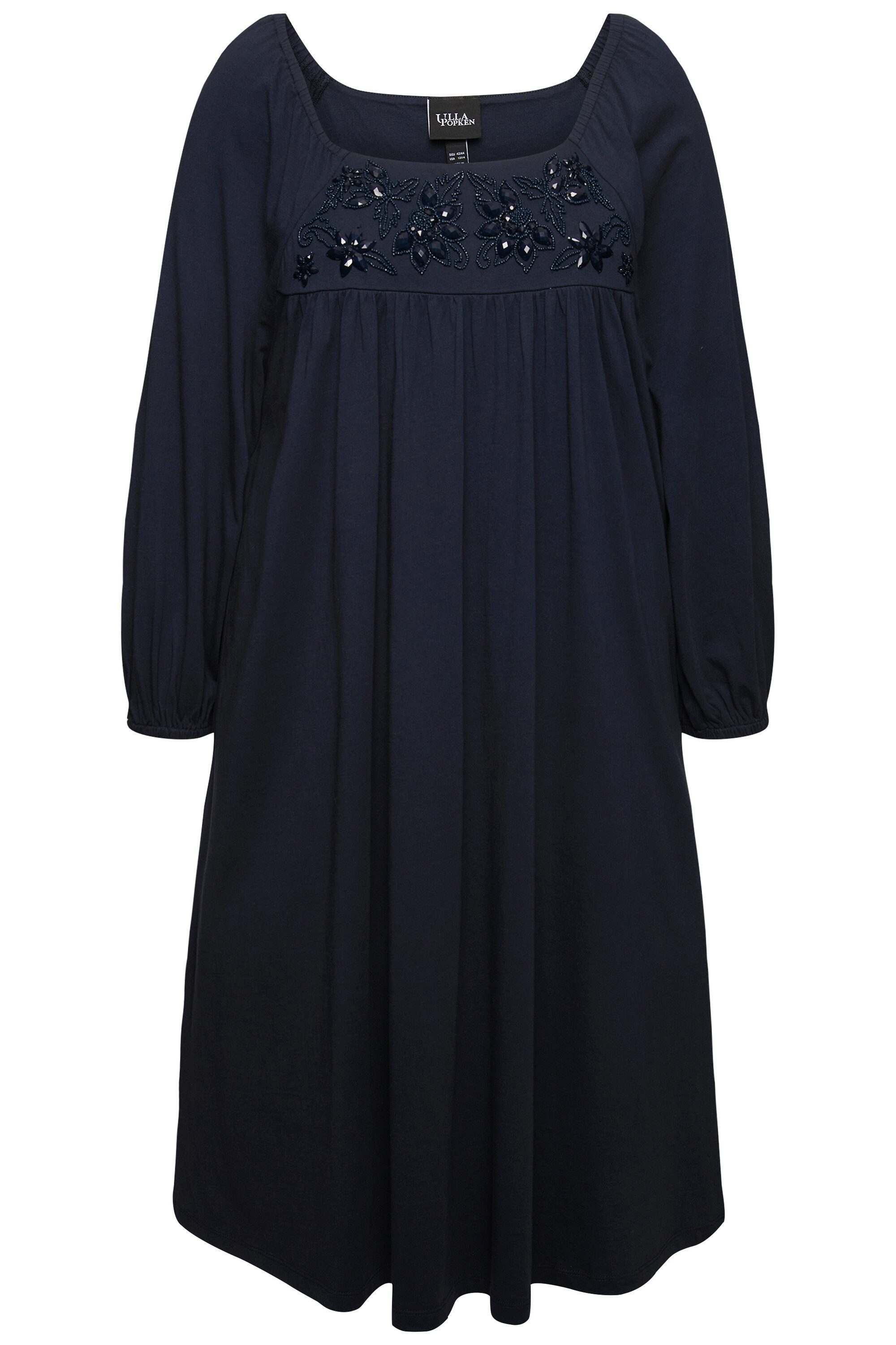 Ulla Popken Midikleid Tunika-Kleid Ziersteine Carree-Ausschnitt günstig online kaufen