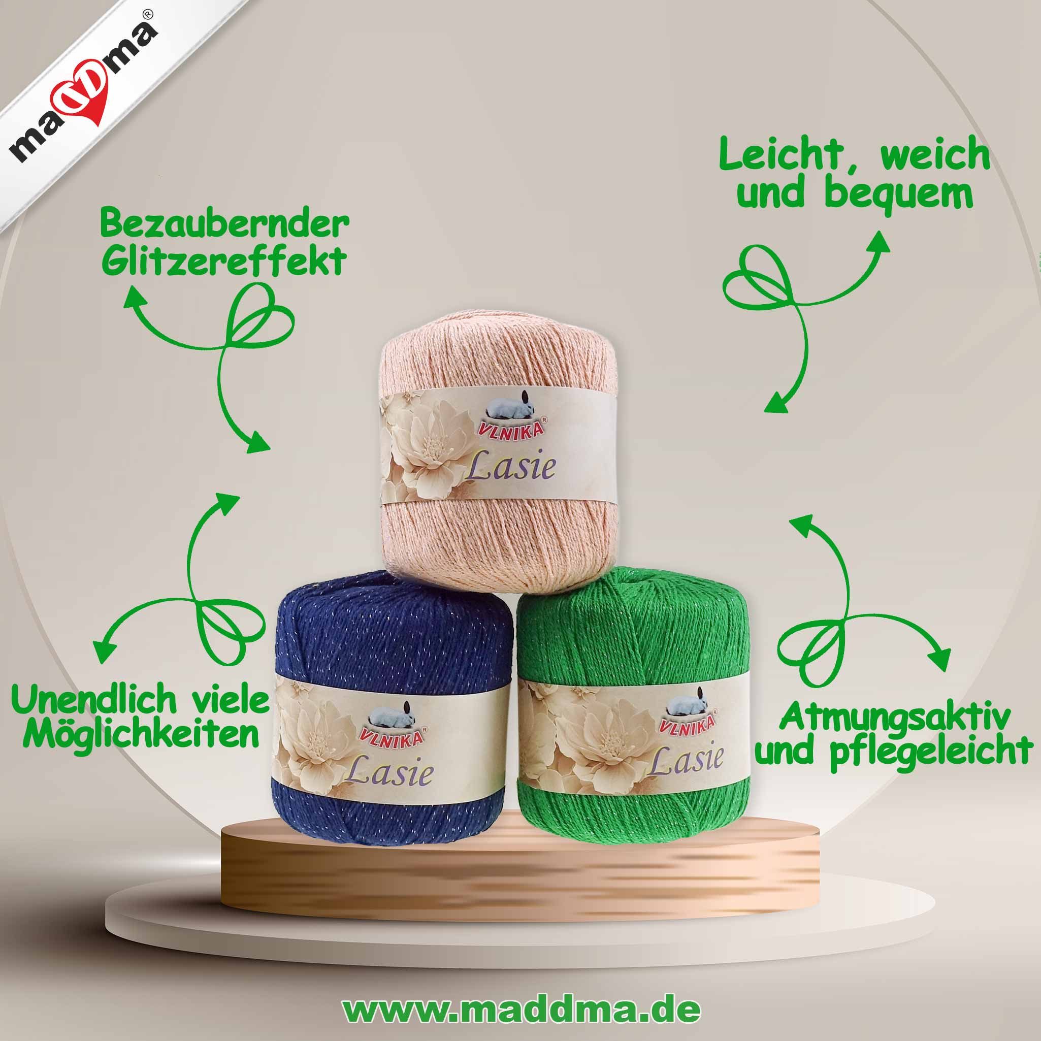 VLNIKA 5 x 50g Strickgarn Lasie Glitzereffekt Häkelgarn Sommergarn Häkelwolle, 750 m (Sparpaket (5 Knäuel je 50g), weiß