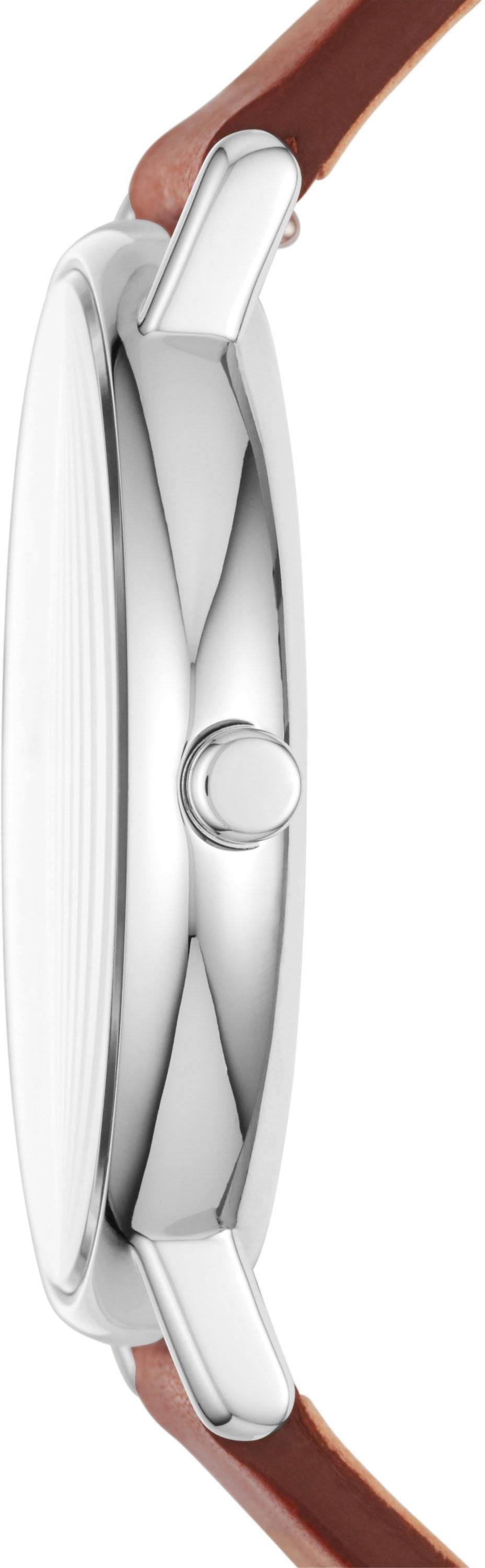 SKAGEN Quarzuhr SIGNATUR SKW6355, Armbanduhr, Herrenuhr, Damenuhr, Leuchtzeiger, Lederarmband