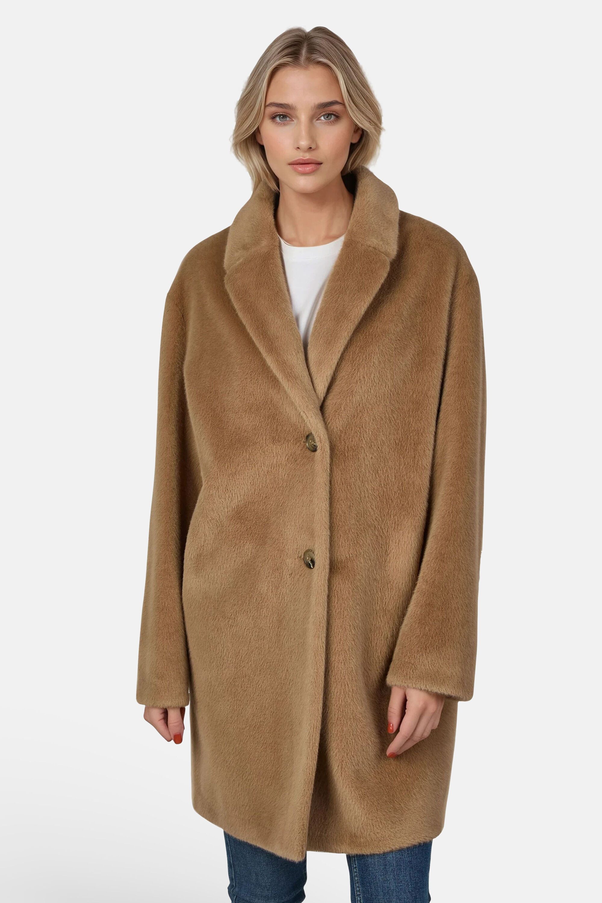 White Label Langmantel aus kurzem Webpelz in edler Seal-Optik günstig online kaufen