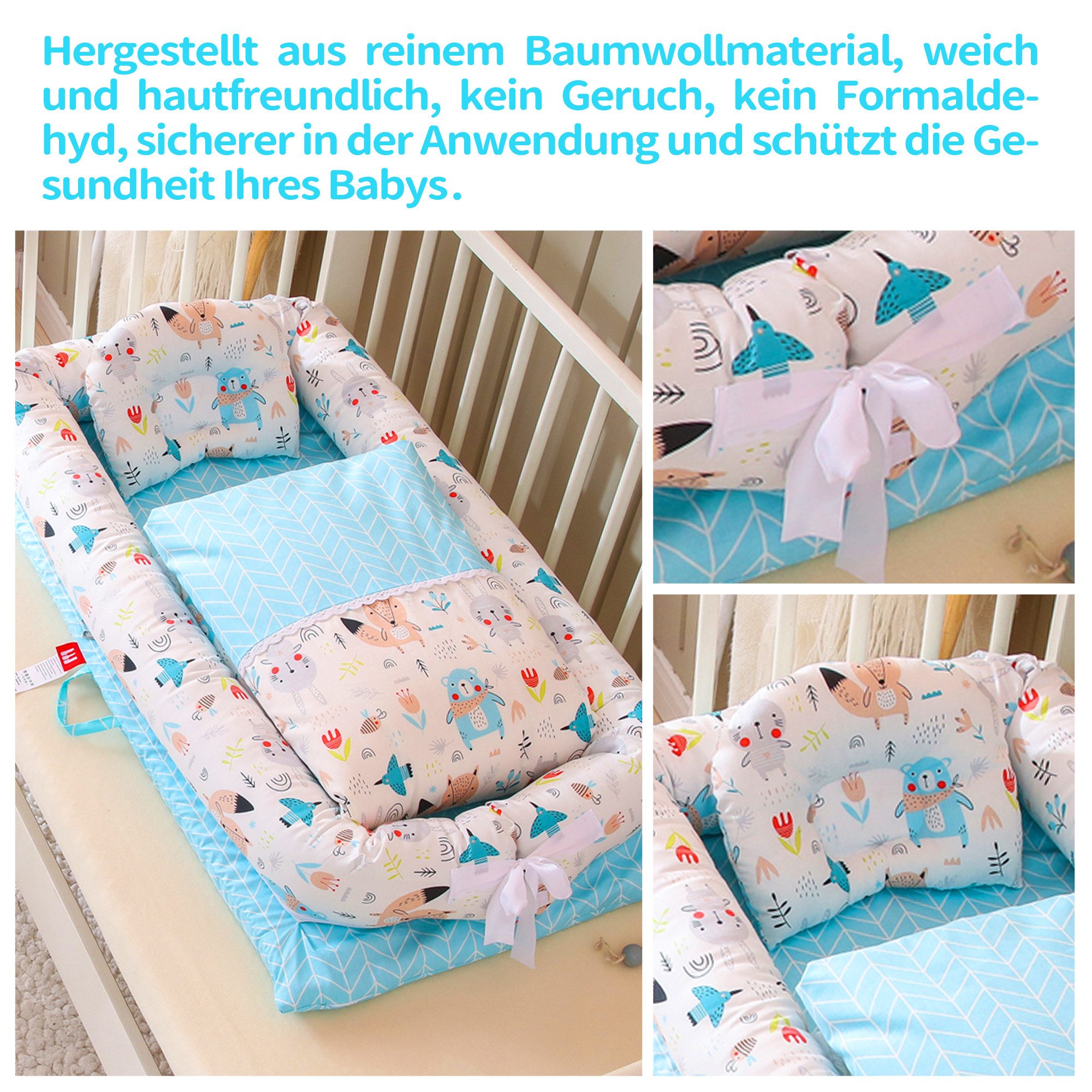 SEHAUSEU Kuschelnest Bettnestchen Babylounge Babykokon mit Decke und Kissen Wickelauflage – Bild 4 von 5