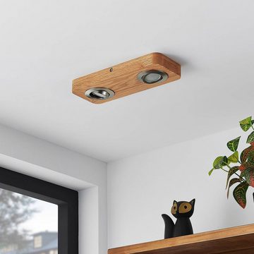 Lindby Deckenleuchten Mikari, LED-Leuchtmittel fest verbaut, warmweiß, Modern, Eichenholz, ABS, Polycarbonat, holz hell, nickel satin, 2