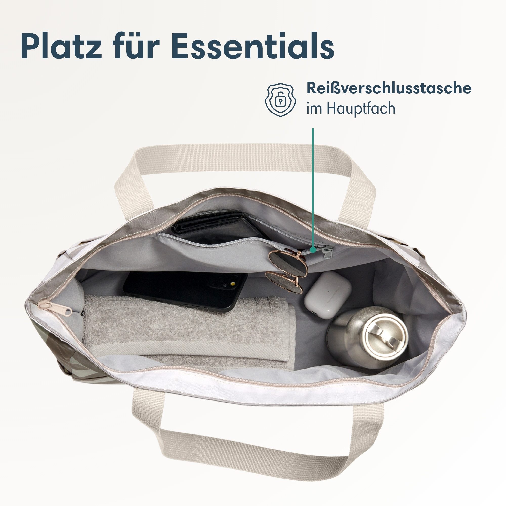 LARKSON Strandtasche Linn Strandtasche mit Reißverschluss (1-tlg), Große Beach Bag für Strand und Urlaub, Wasserabweisend