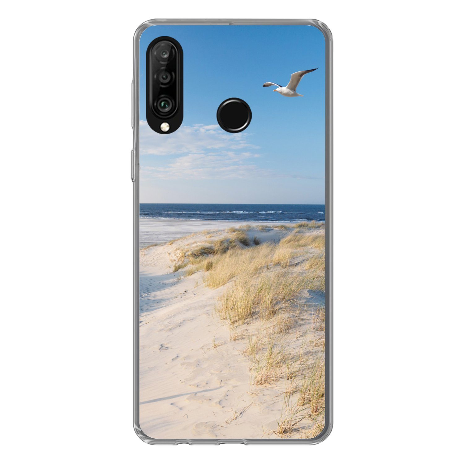 MuchoWow Handyhülle für Huawei P30 Lite Düne - Möwe - Strand - Meer - Sonne, Handy Case, Silikon, Bumper Case Dünn