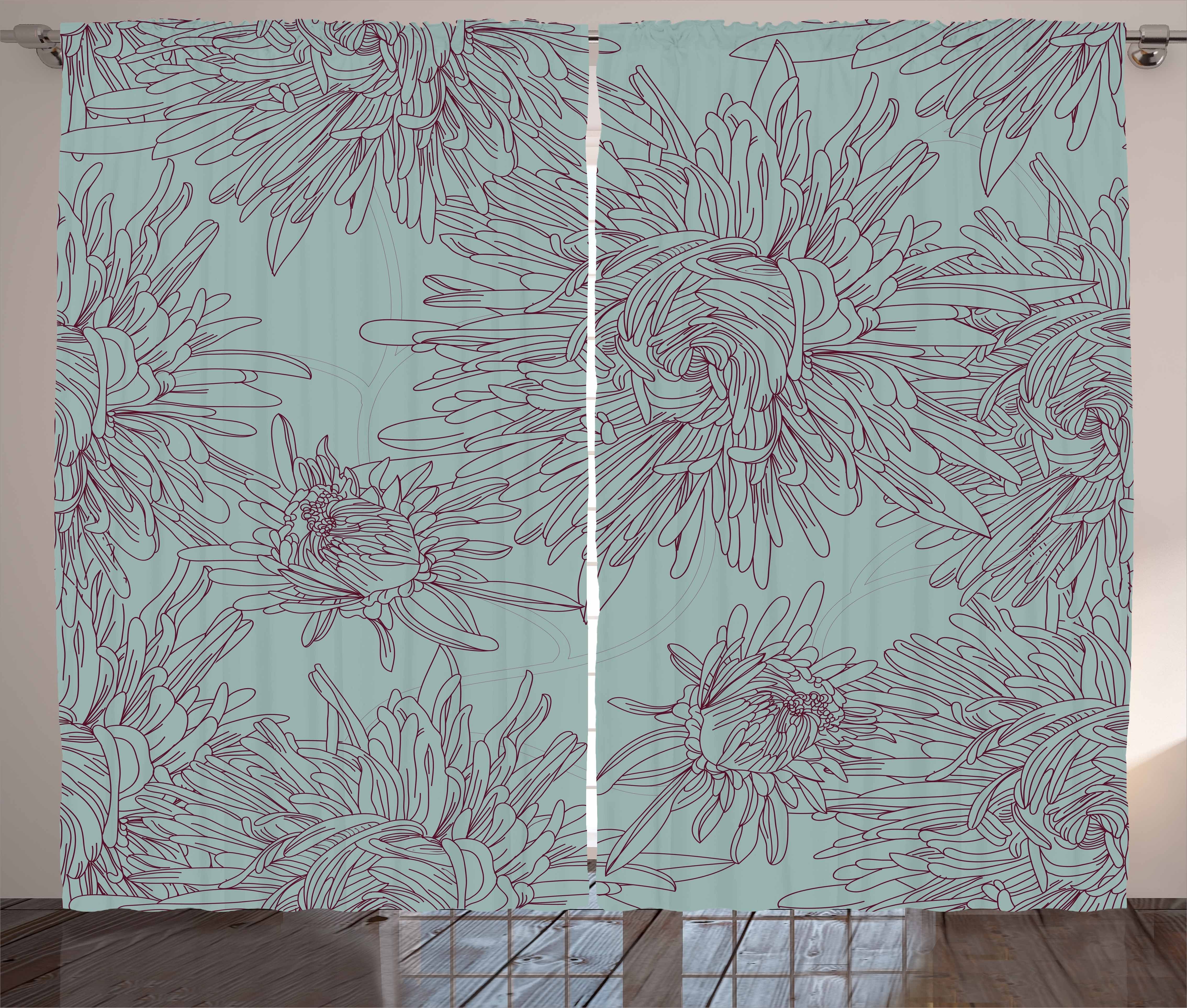 Gardine Schlafzimmer Aster-Blüten-Grafik und mit Schlaufen Blumen Haken, Abakuhaus, Kräuselband Vorhang
