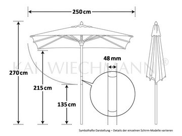 Kai Wiechmann Sonnenschirm Quadratischer Balkonschirm weiß 250 cm als hochwertiger Sonnenschutz, Gartenschirm aus Holz mit Windauslass & UPF 50+