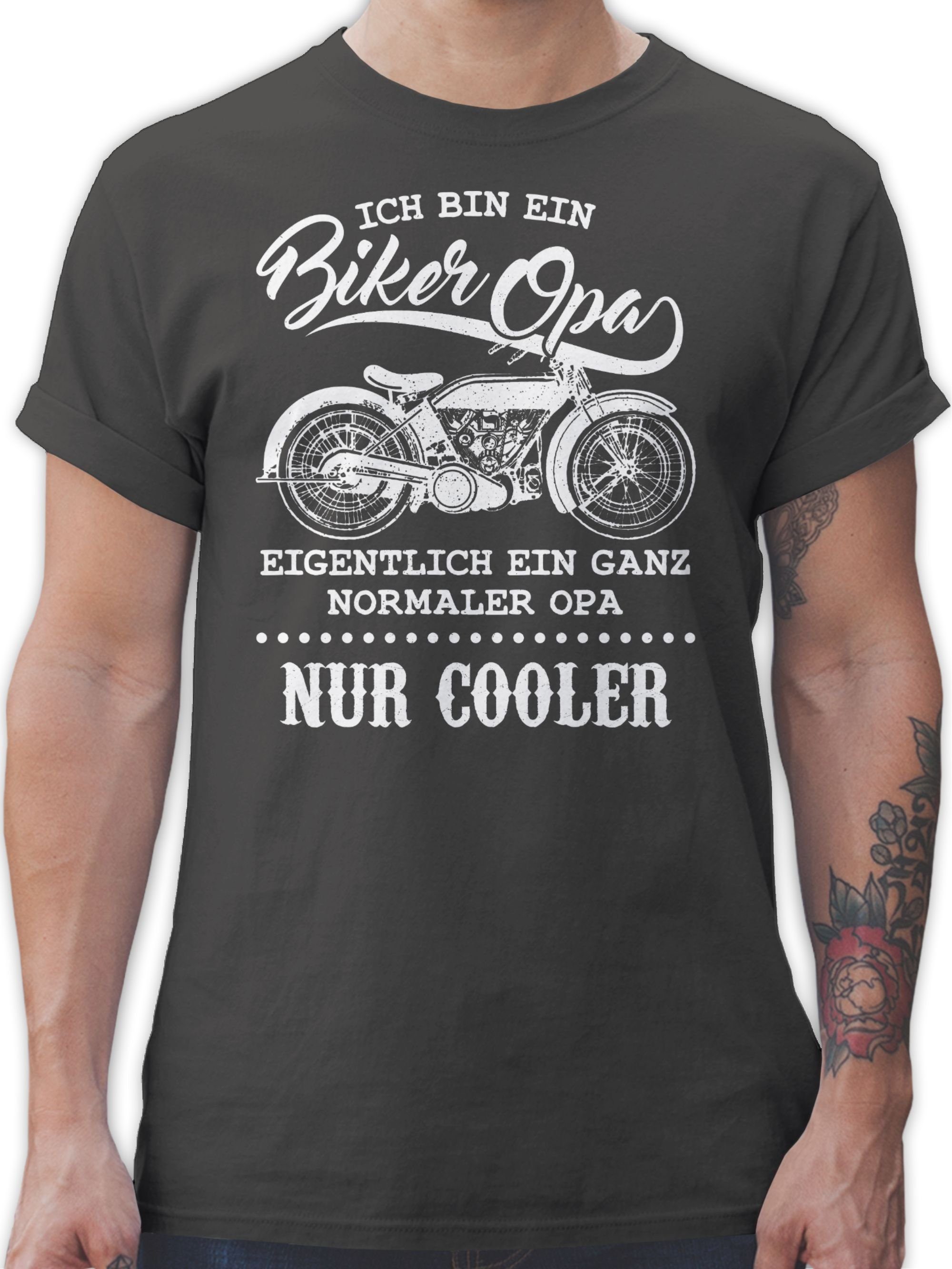 02 Shirtracer ein Biker Opa Geschenke Opi Motorrad bin Ich Opa Dunkelgrau T-Shirt