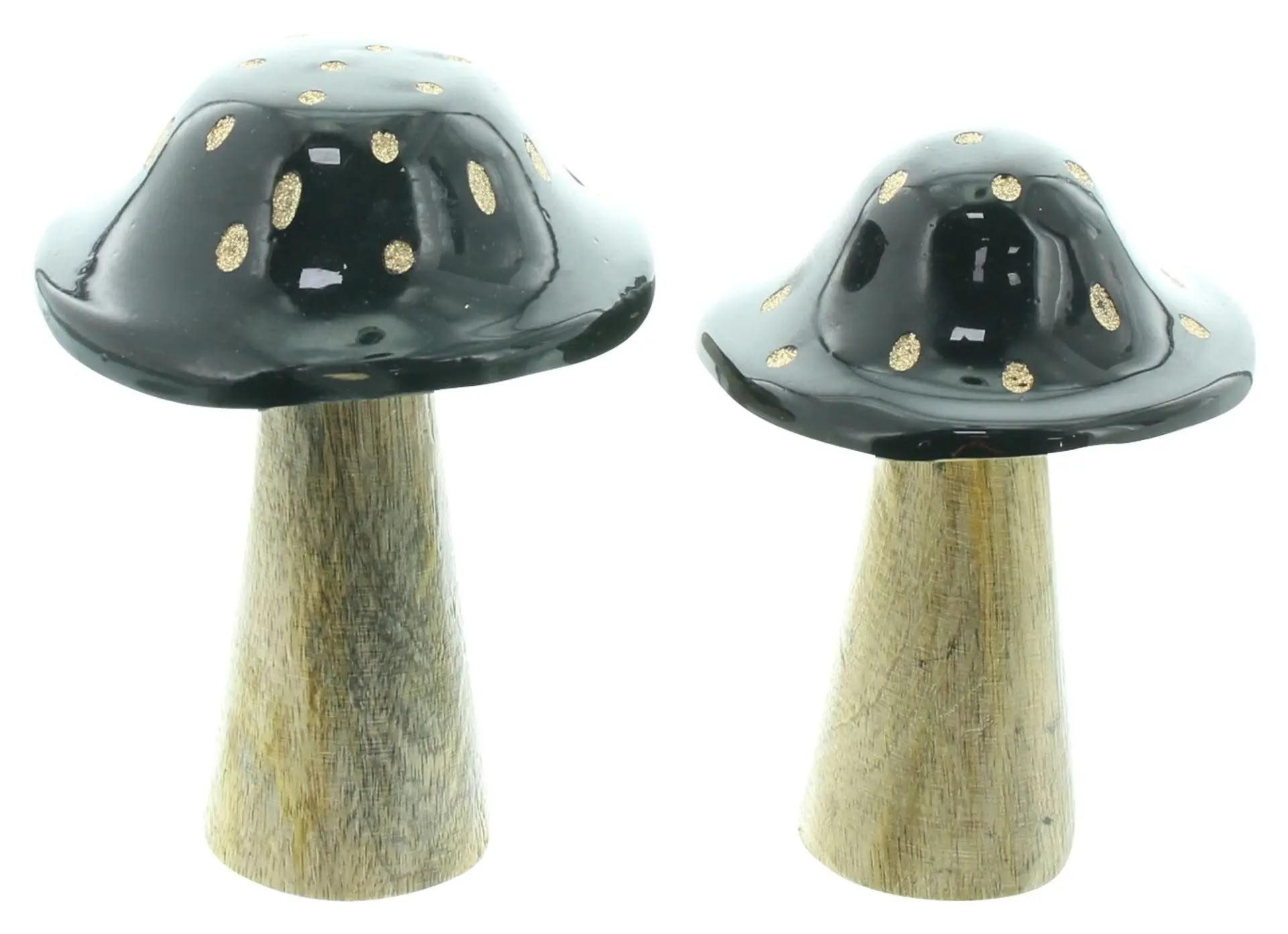 Dekoleidenschaft Dekofigur Pilz "Black" große Holz Dekopilze, Pilzset schwarz & gold, Herbstdeko (2 St., im Set), Pilze 13 + 16 cm hoch, Pilzdeko