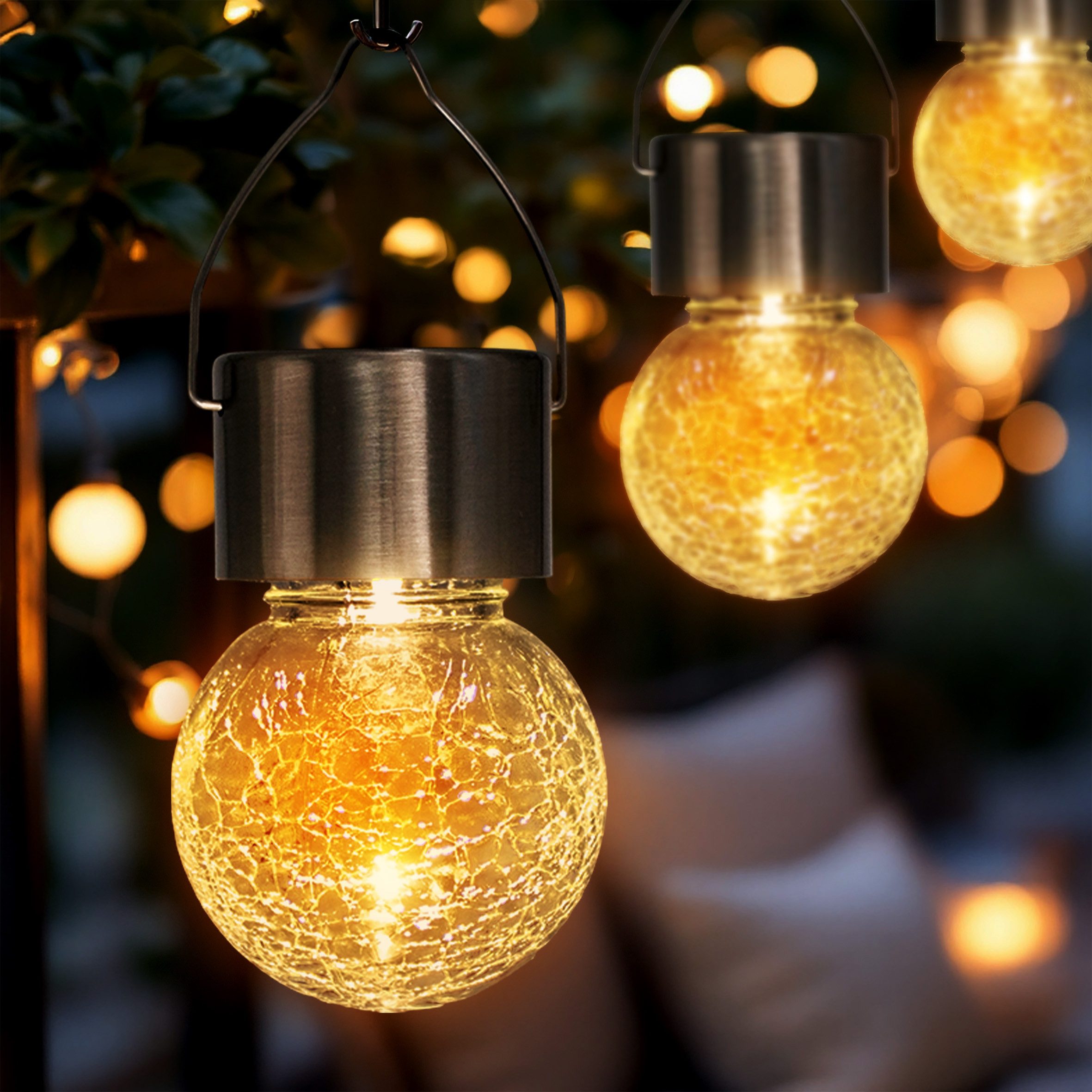 Spetebo LED Solarleuchte Solarleuchten in Bruchglas Optik, Ein-/Ausschalter, LED, warm weiß, Gartenbeleutung Hängekugeln Gartendeko