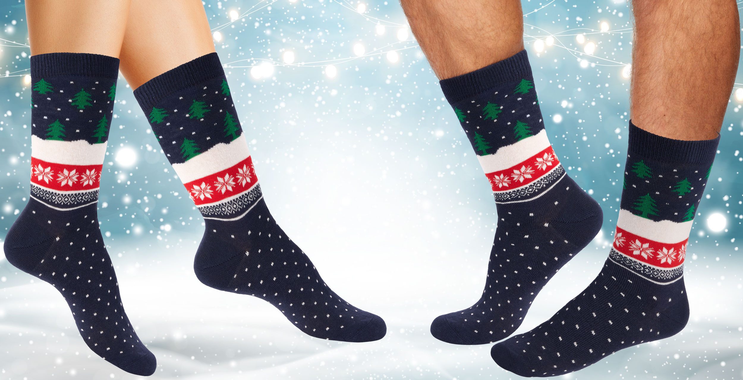 BRUBAKER Socken Weihnachtssocken für Damen und Herren - Weihnachtsbaum Muster Blau (Weihnachtsmotiv, 1-Paar, Lustige Freizeitsocken) Baumwolle Socken Weihnachten - Unisex Baumwollsocken