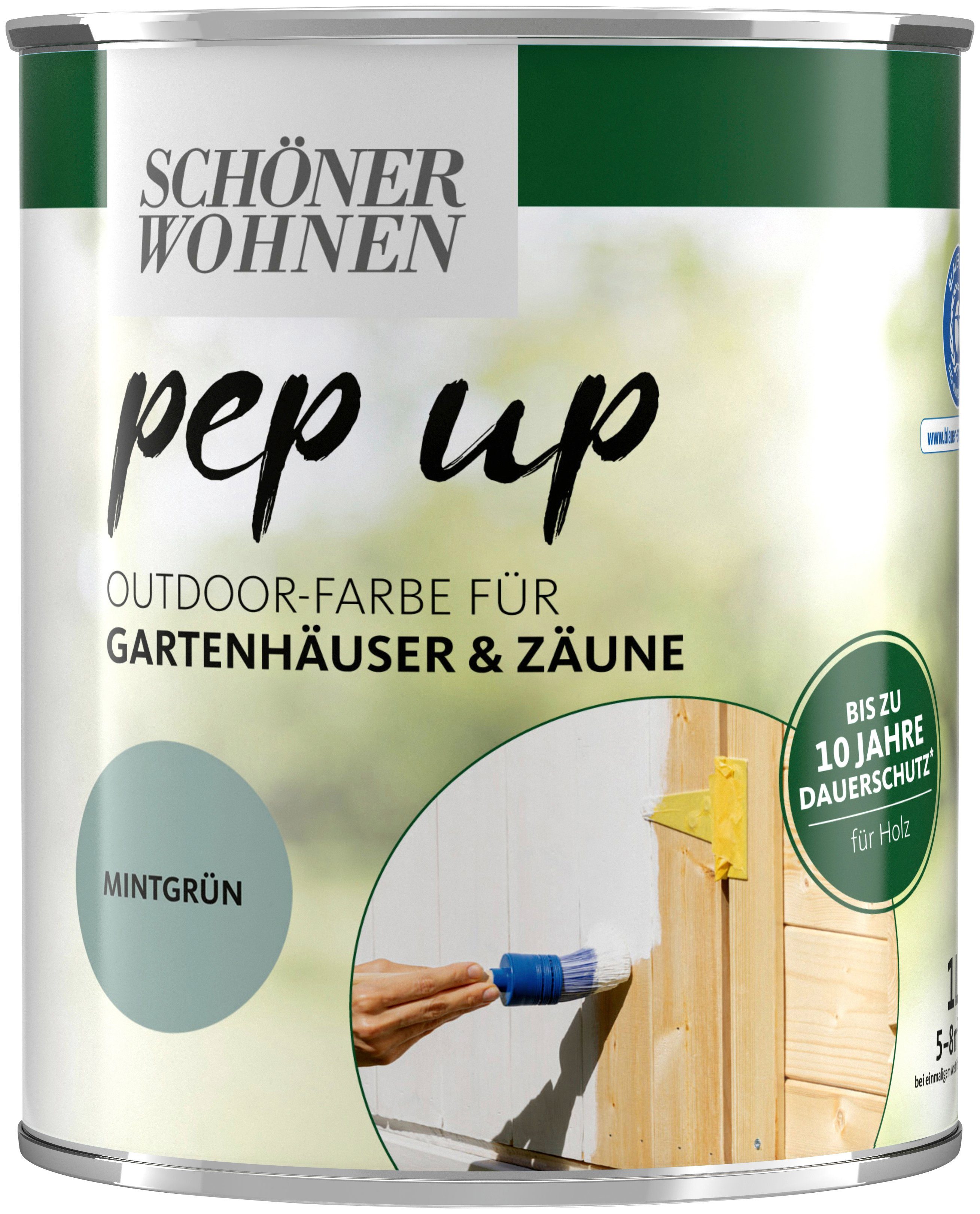 SCHÖNER WOHNEN FARBE Wetterschutzfarbe pep up Outdoor, Farbe für Gartenhäuser und Zäune mintgrün