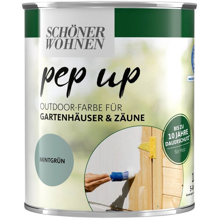SCHÖNER WOHNEN-Kollektion Wetterschutzfarbe pep up Outdoor 1 Liter mintgrün Farbe für Gartenhäuser und Zäune