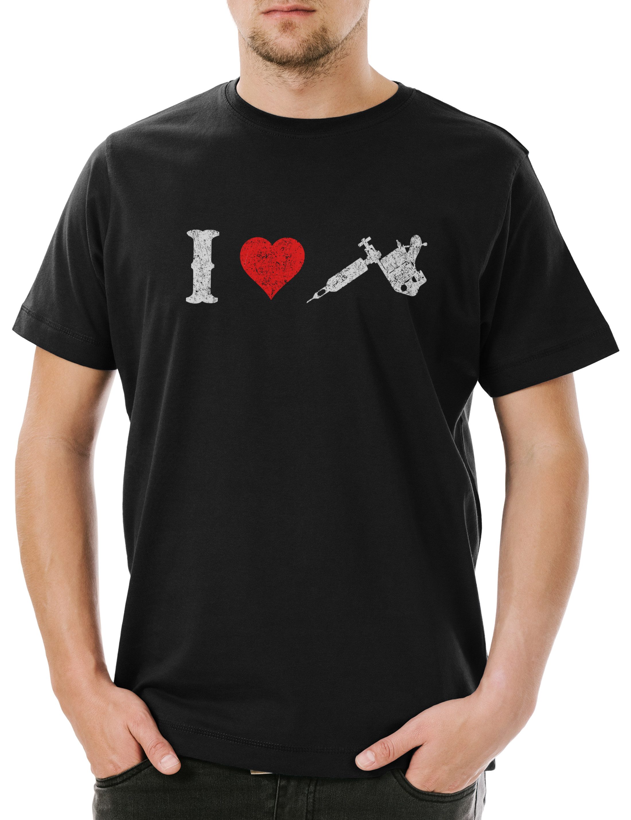 Print-Shirt I Love Tattoo Machine Herren T-Shirt Studio Gun Maschine Artist Art