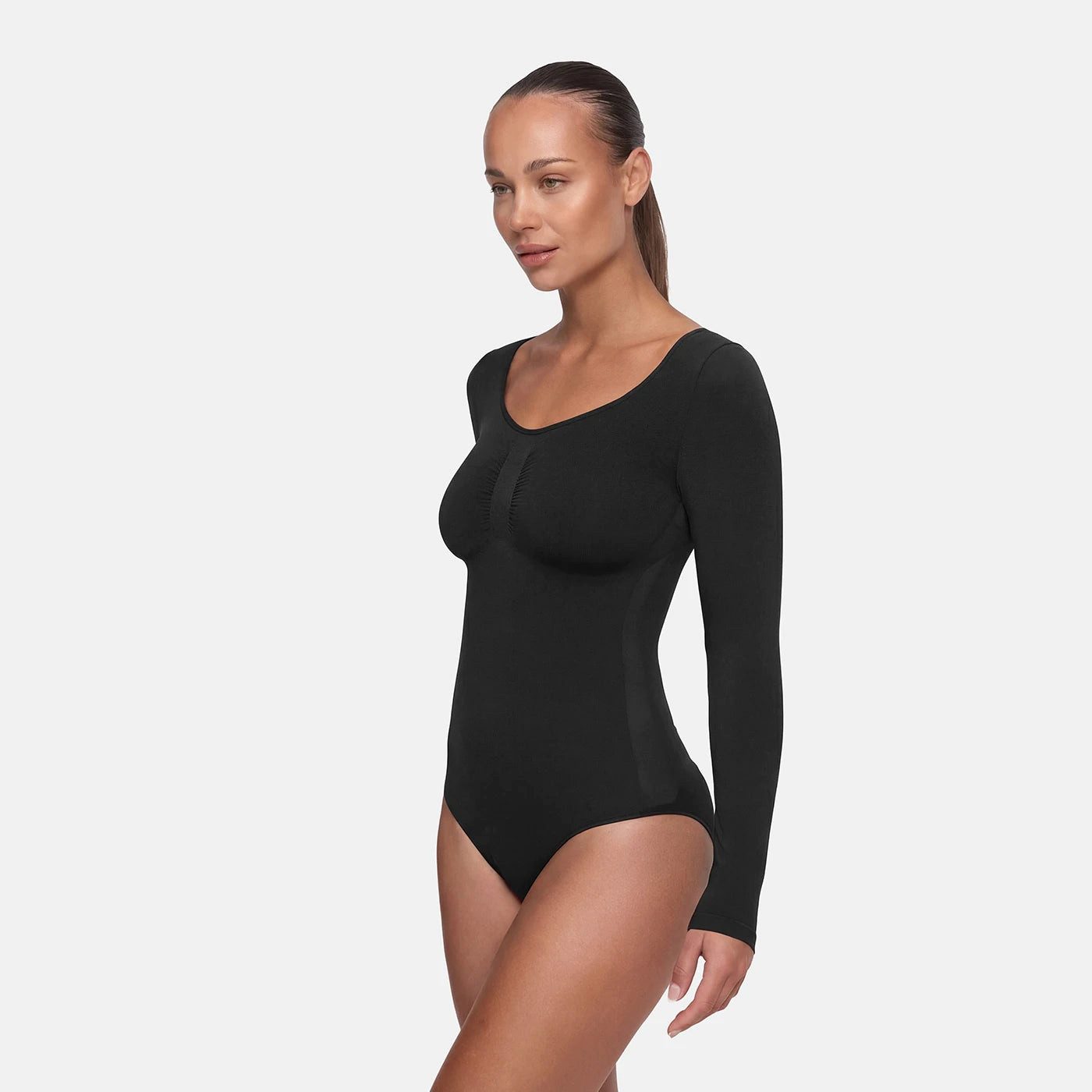 cfab (creamy fabrics) Miederbody Bodysuit Sculpting Shapewear Longsleeve mit Slip-Grau-S (1-tlg) Figurformend