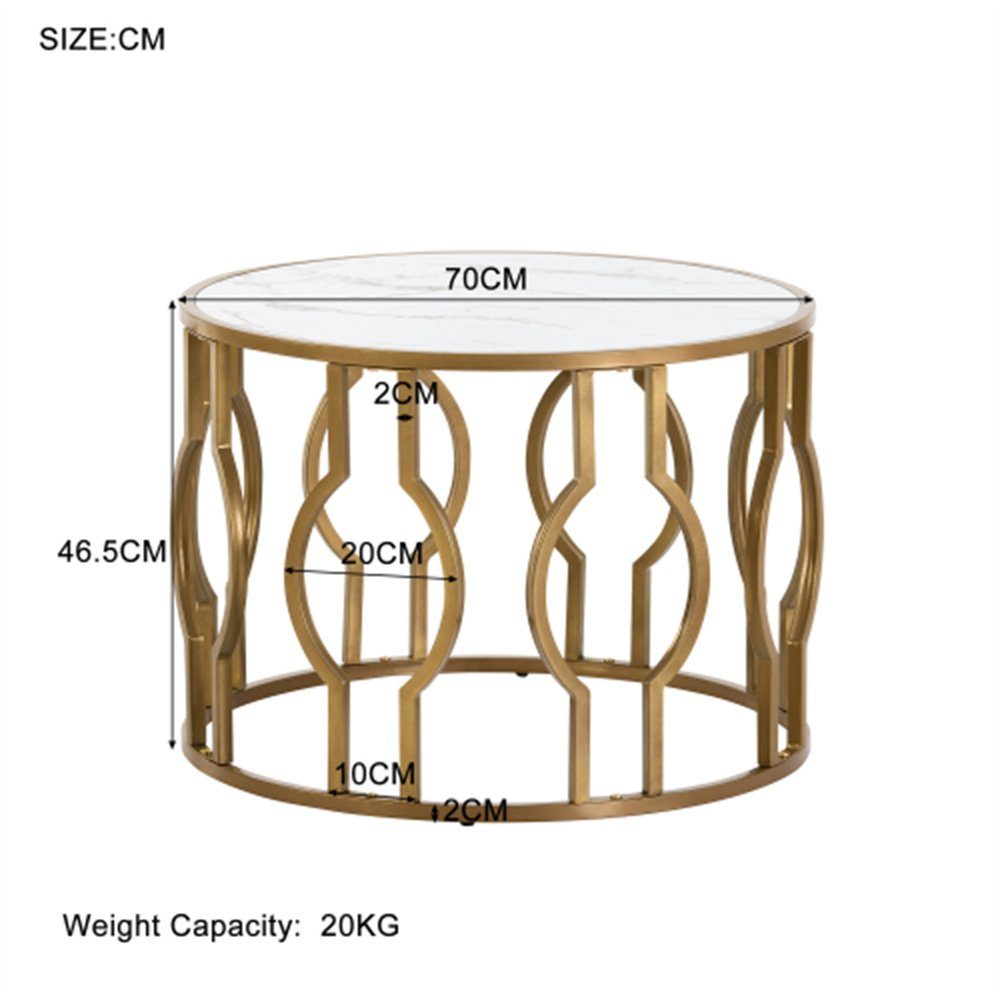 Dekorative Wohnzimmertisch Couchtisch mit goldfarbenem Beistelltisch weißes Tisch Sofatisch 70*46.5cm Stahlrahmen, Mamormuster (1-St), Wohnzimmer Rund