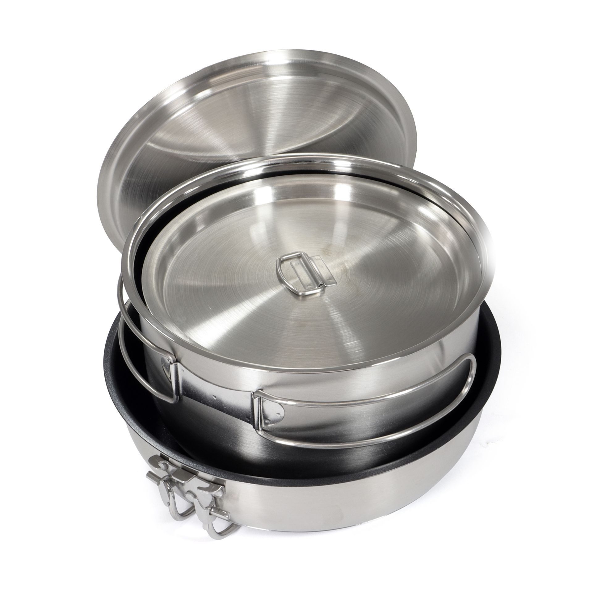 Origin Outdoors Topf-Set Origin Outdoors Edelstahlkochset 'Non-Stick', Camping, Outdoor, (3-tlg)