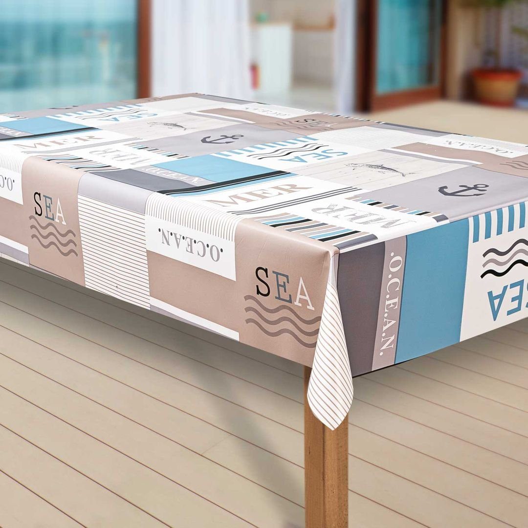 laro Tischdecke Wachstuch-Tischdecken Abwaschbar Meer. blau/weiß rechteckig günstig online kaufen