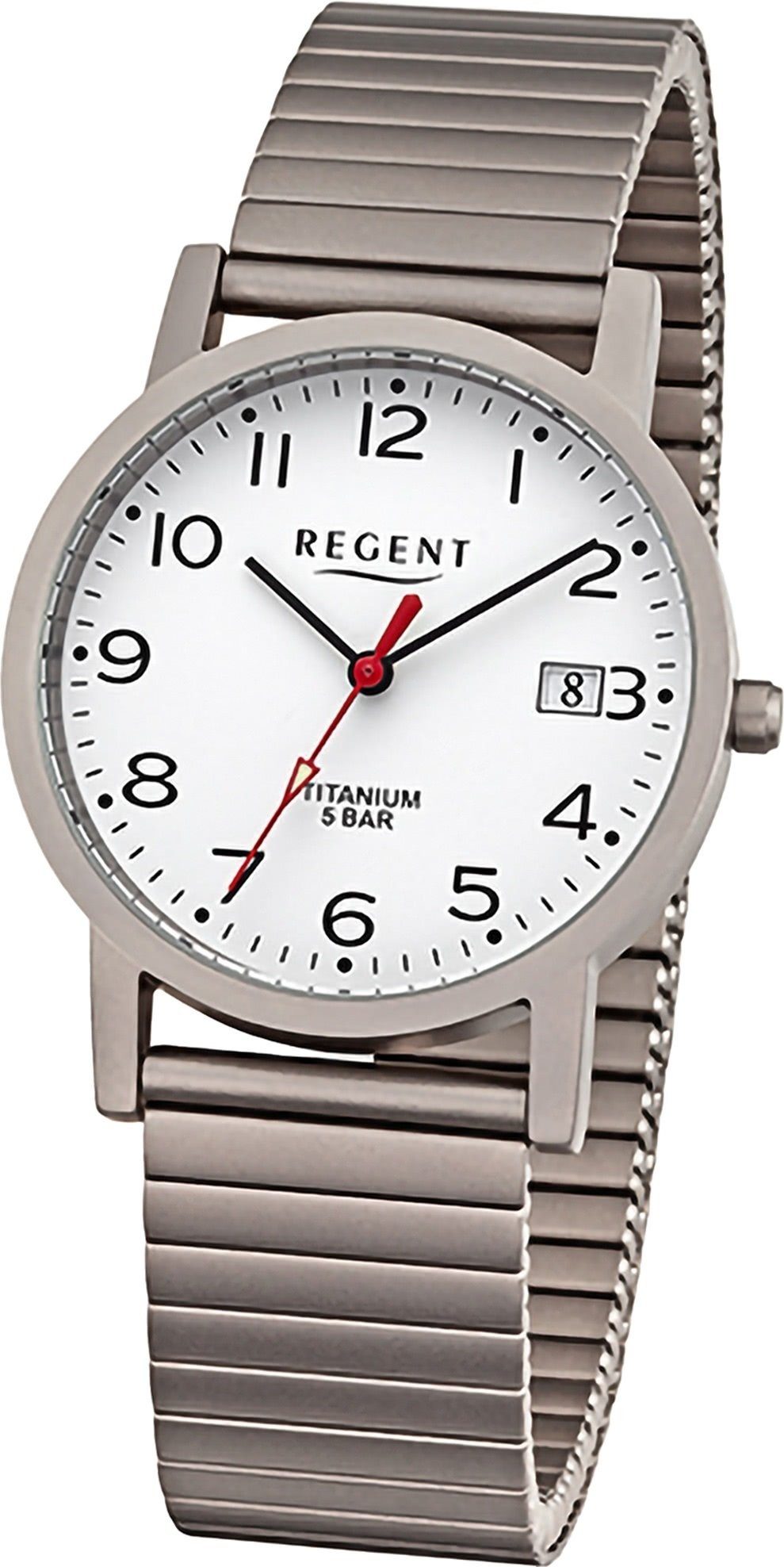 Herrenuhr Herren Regent Regent Edelstahlarmband grau, rundes Armbanduhr Analog, 34mm) (ca. Quarzuhr groß Gehäuse, extra