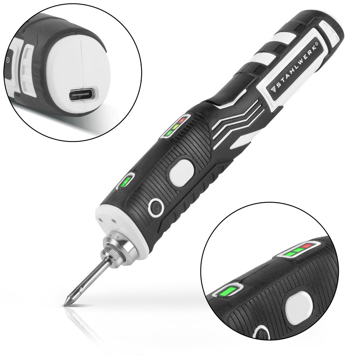 STAHLWERK Lötlampe Akku Lötkolben USB Lötgerät Lötstation Lötpistole 8 W 480°C, max. 480 °C, max. 8 W, elektrisch, Set, 6-tlg., Set, Ergonomisch geformter Griff