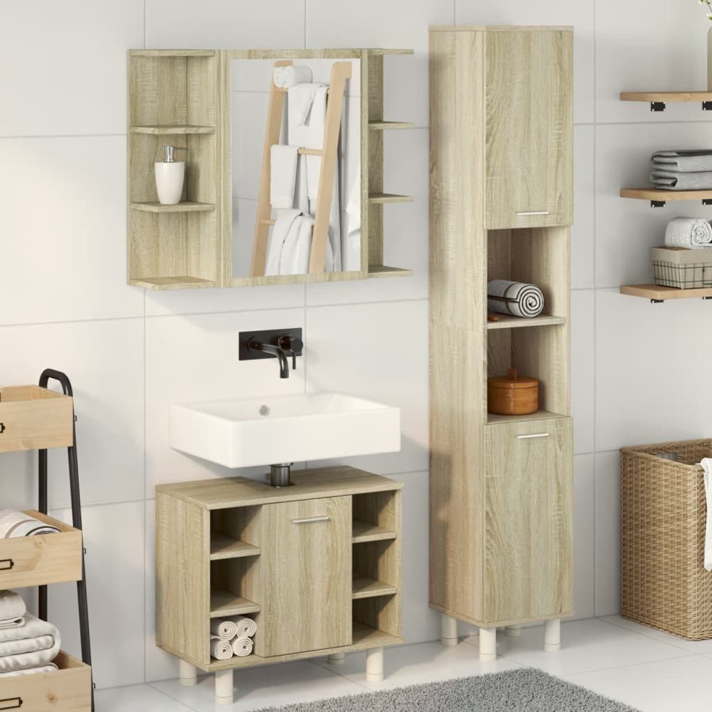 vidaXL Badezimmer-Set 3-tlg. Badmöbel-Set Sonoma-Eiche Holzwerkstoff, günstig online kaufen