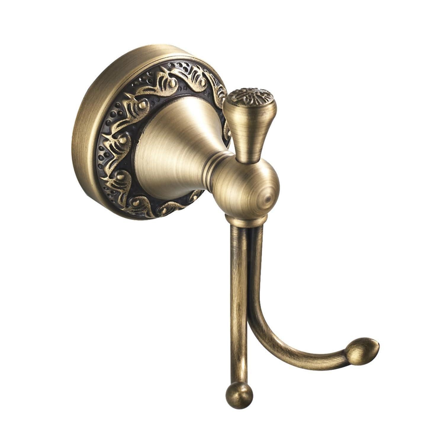 LuxusKollektion Handtuchhaken Garderobenhaken Wand Messing Antik Doppelhaken, (1-St)