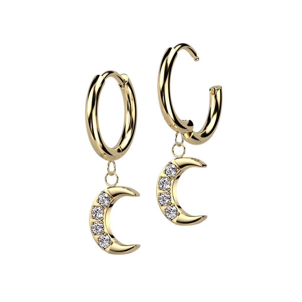 Creolen-Set Creolen mit Kristall-Anhänger Mond aus Edelstahl Damen Gold